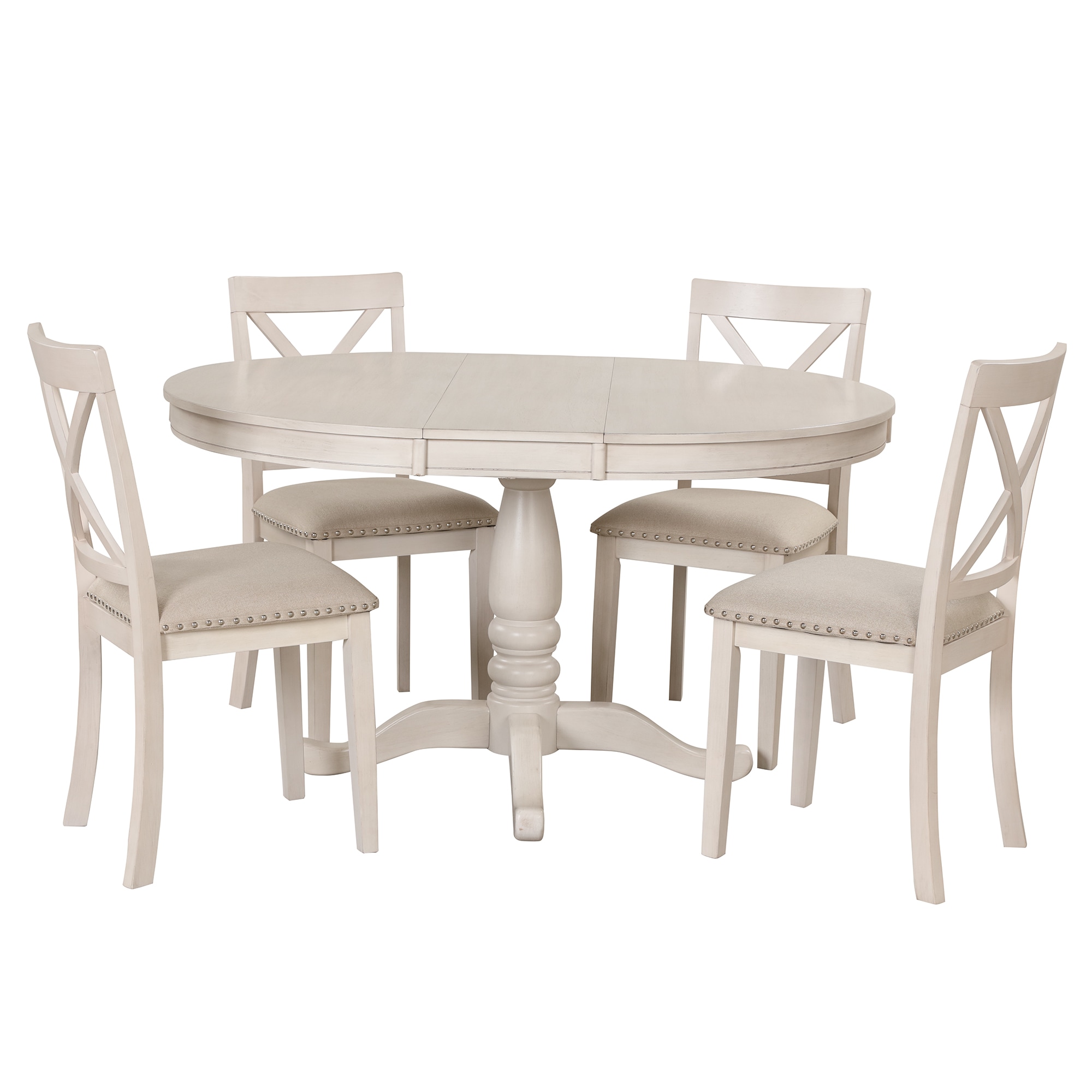 Tinyhomie Modern Dining Table Set for 4 Round Table and 4 Kitchen Room Chairs 5 Piece Kitchen Table Set for Dining Room Dinette Breakfast Nook Antique White