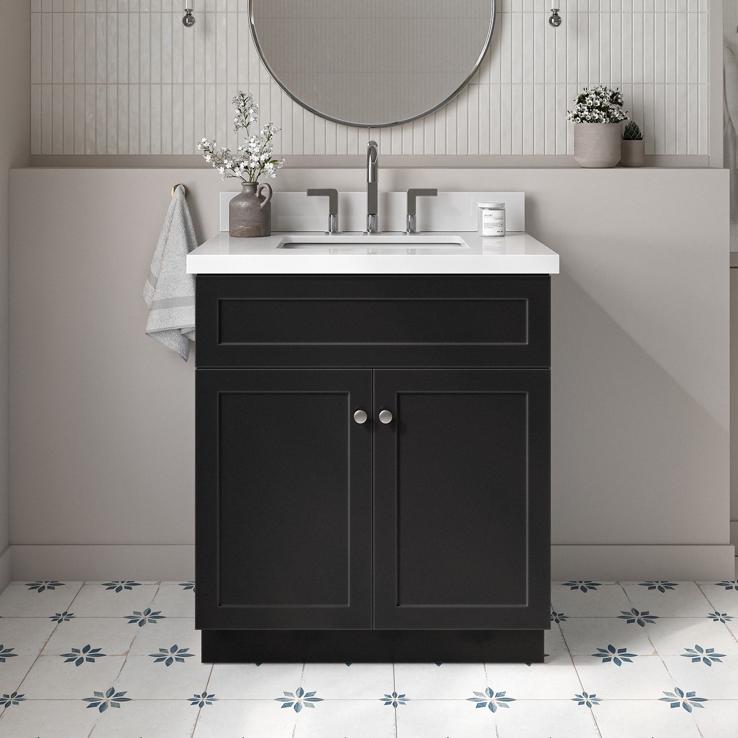 ARIEL F031SWQRVOBLK Hamlet 31-in Black Undermount Single sink Bathroom Vanity with Pure White Quartz Quartz Top
