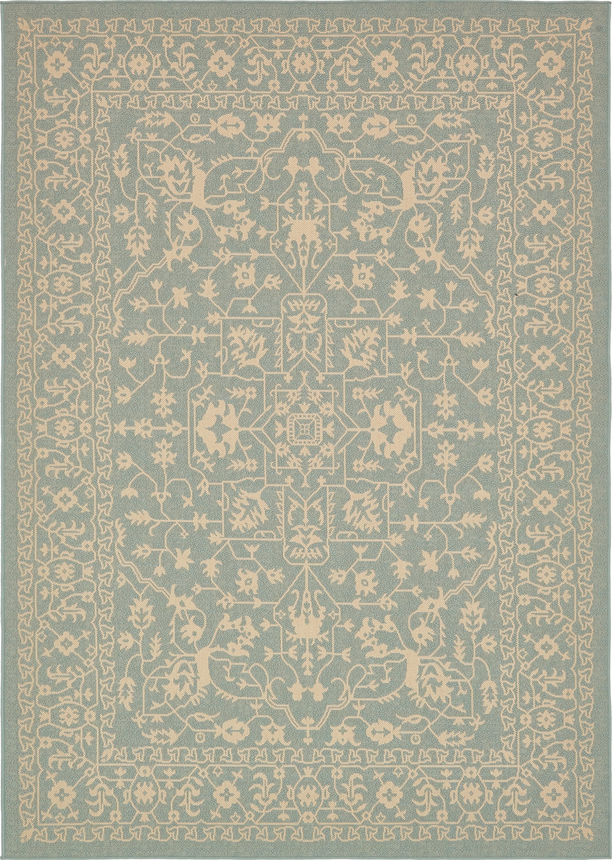 Unique Loom 3135488 Allover Outdoor 7 x 10 (ft) Loomed Polypropylene Light Blue/Beige Rectangular Indoor/Outdoor Medallion Vintage Area rug