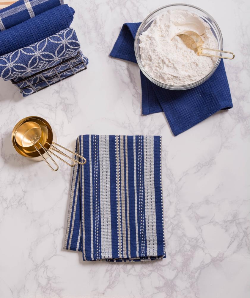 Set of 5 Assorted Nautical Blue & White Woven Dish Towel, 28