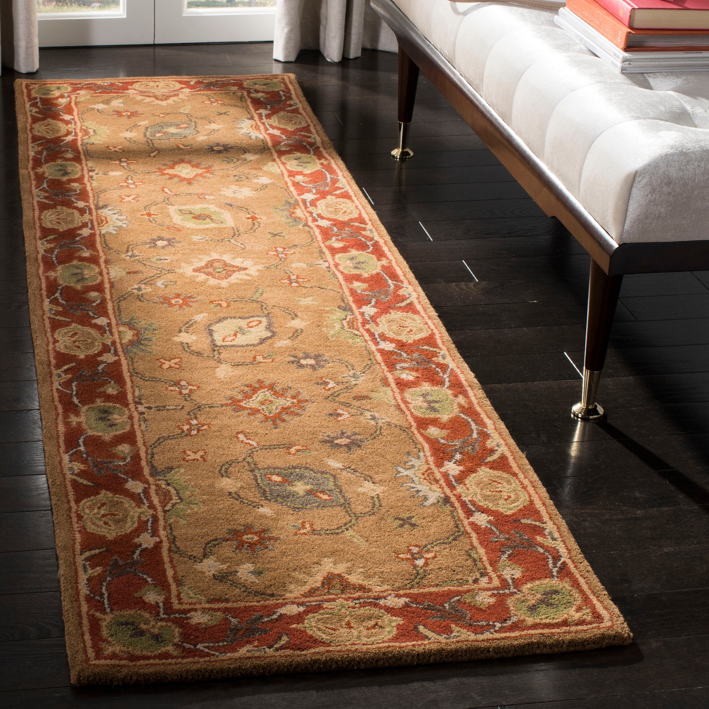 Handmade Red and Moss Wool Tufted Runner Rug