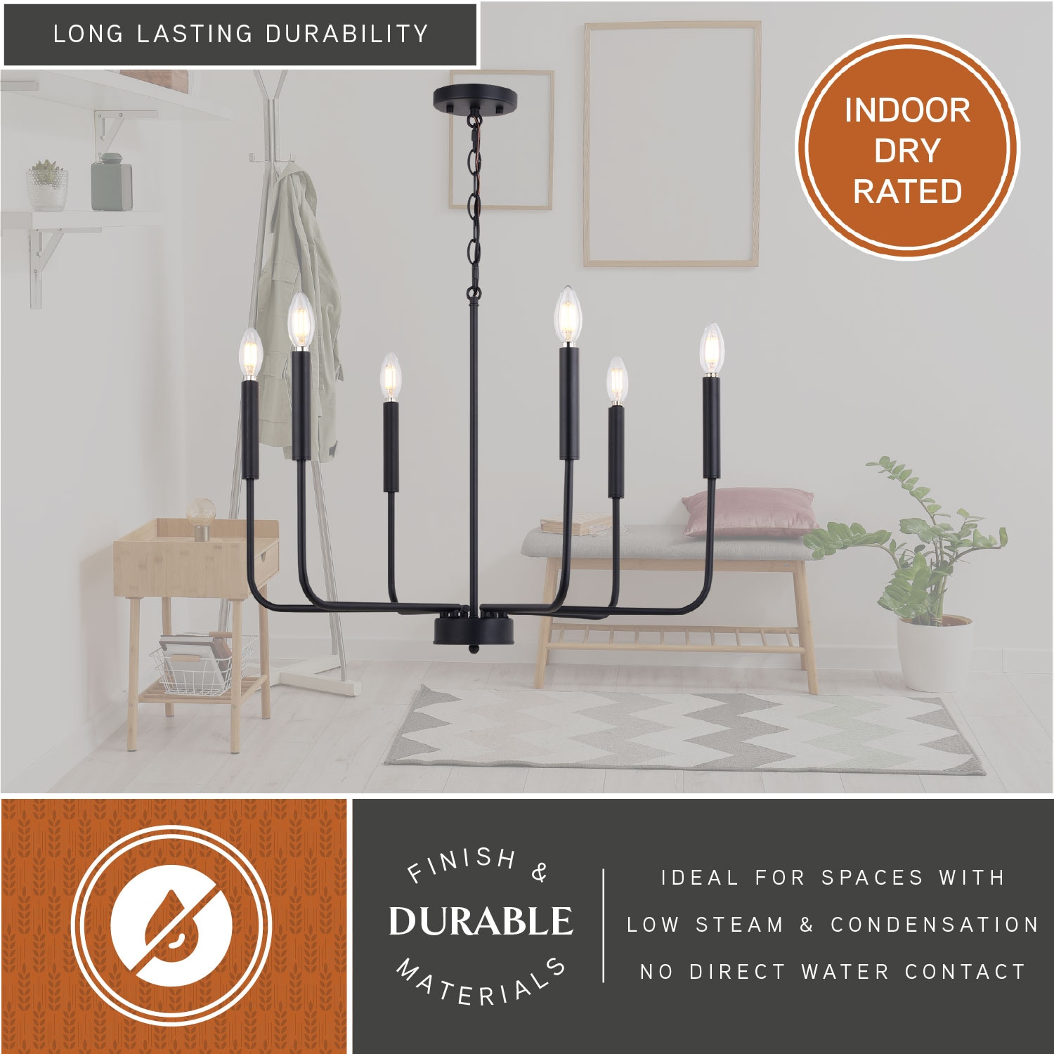 Belden 26" Black Metal 6-Light Candelabra Chandelier