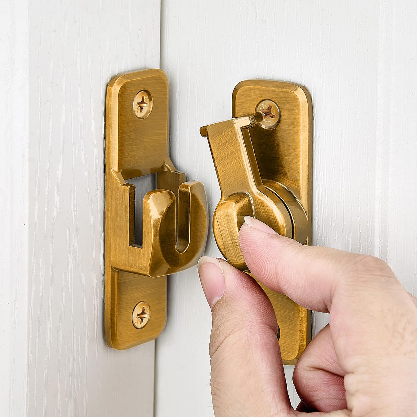 Phyfalip  Enhanced Security Flip Latch Lock Heavy-Duty 90 180 Degree Sliding and Swing Door Latch for Barns Gates and More Brass Finish