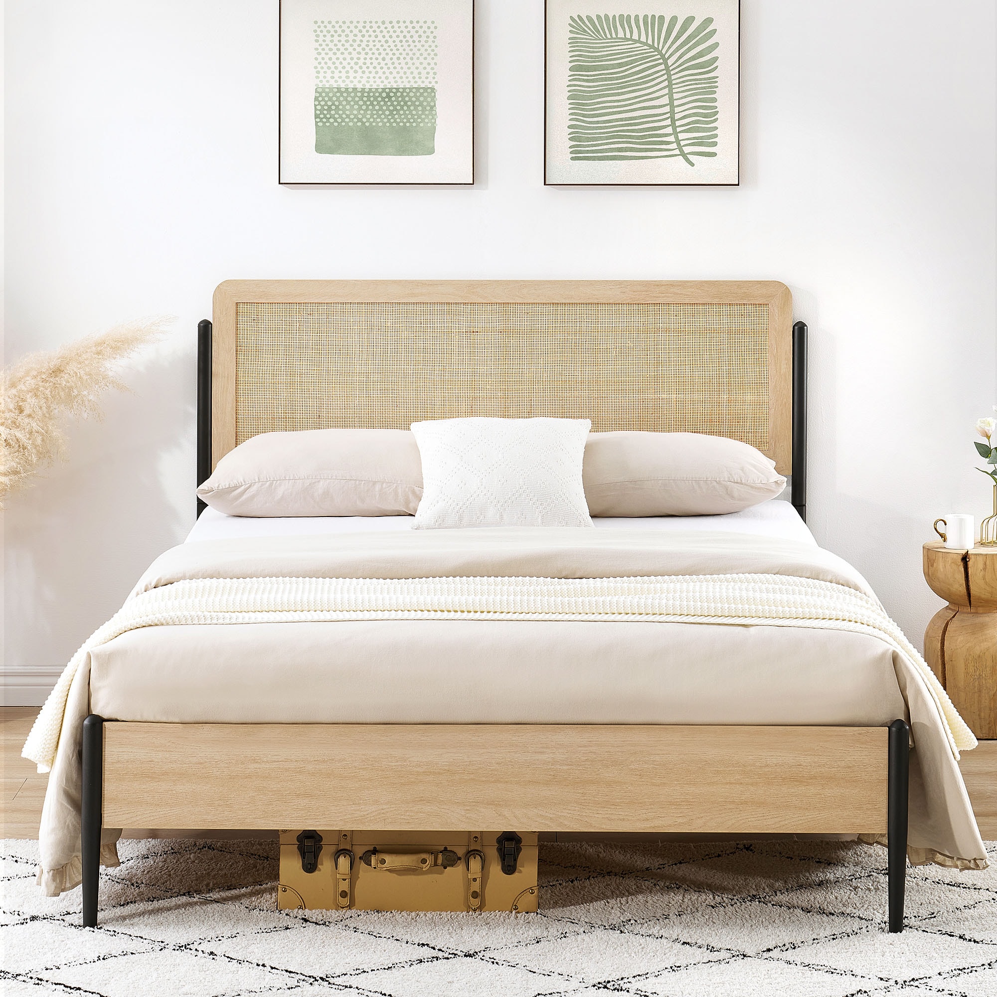 Garvee White Oak Queen Wood and Metal Platform Bed with Storage PHO ...