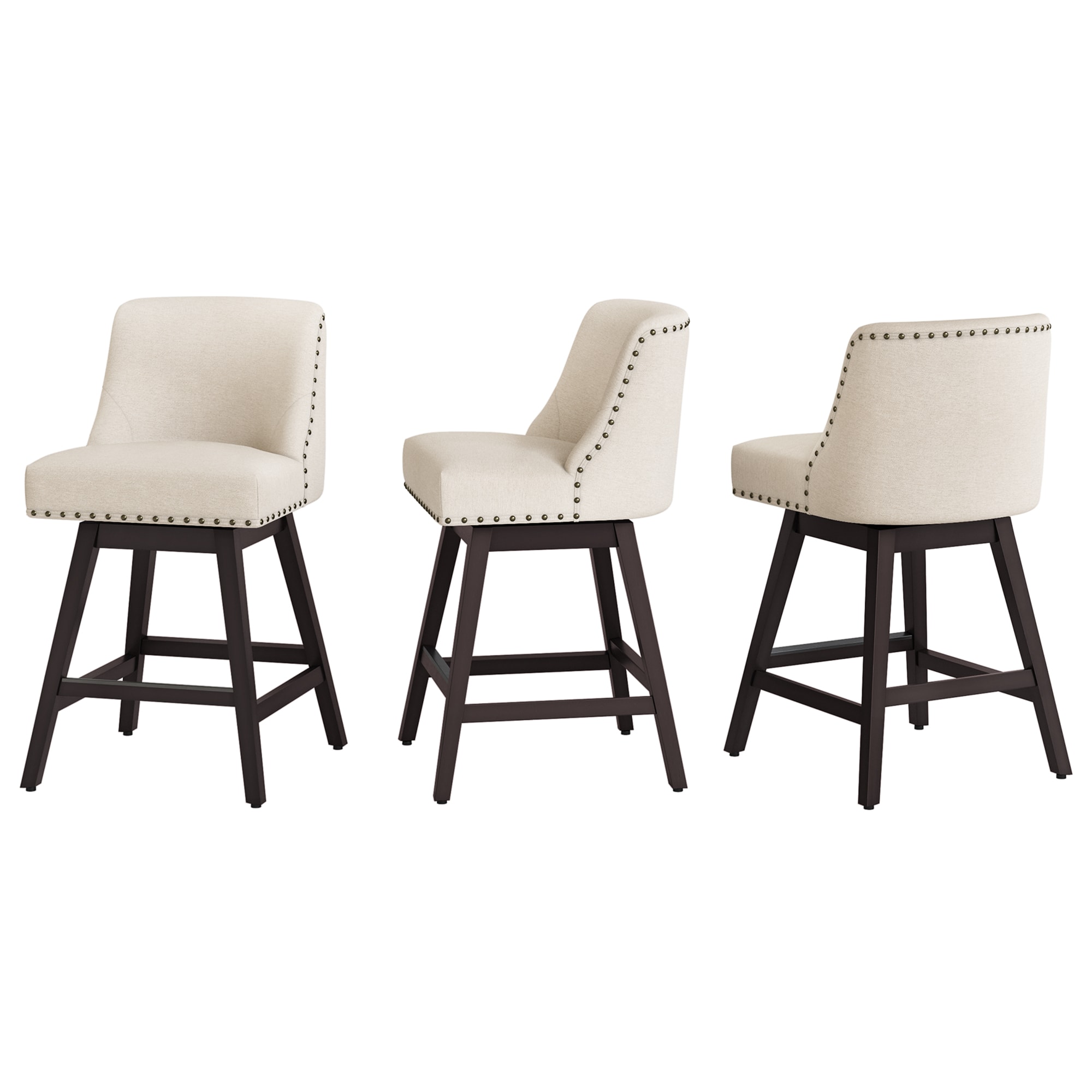 LUE BONA YB-039-02 3 -Set Linen Color 26-in H Counter height Square seat Upholstered Swivel Wood Bar Stool and Back