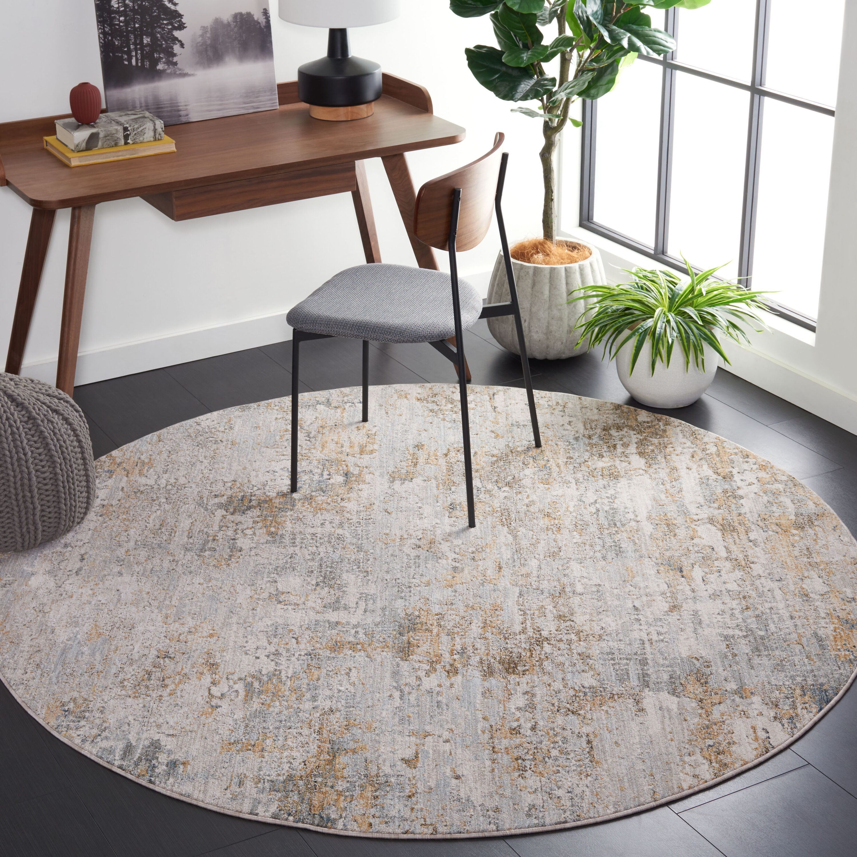 Safavieh ADN200N-7R Adrianna 7 x 7 (ft) Loomed Polyester Blue/Gold Round Indoor Abstract Area rug