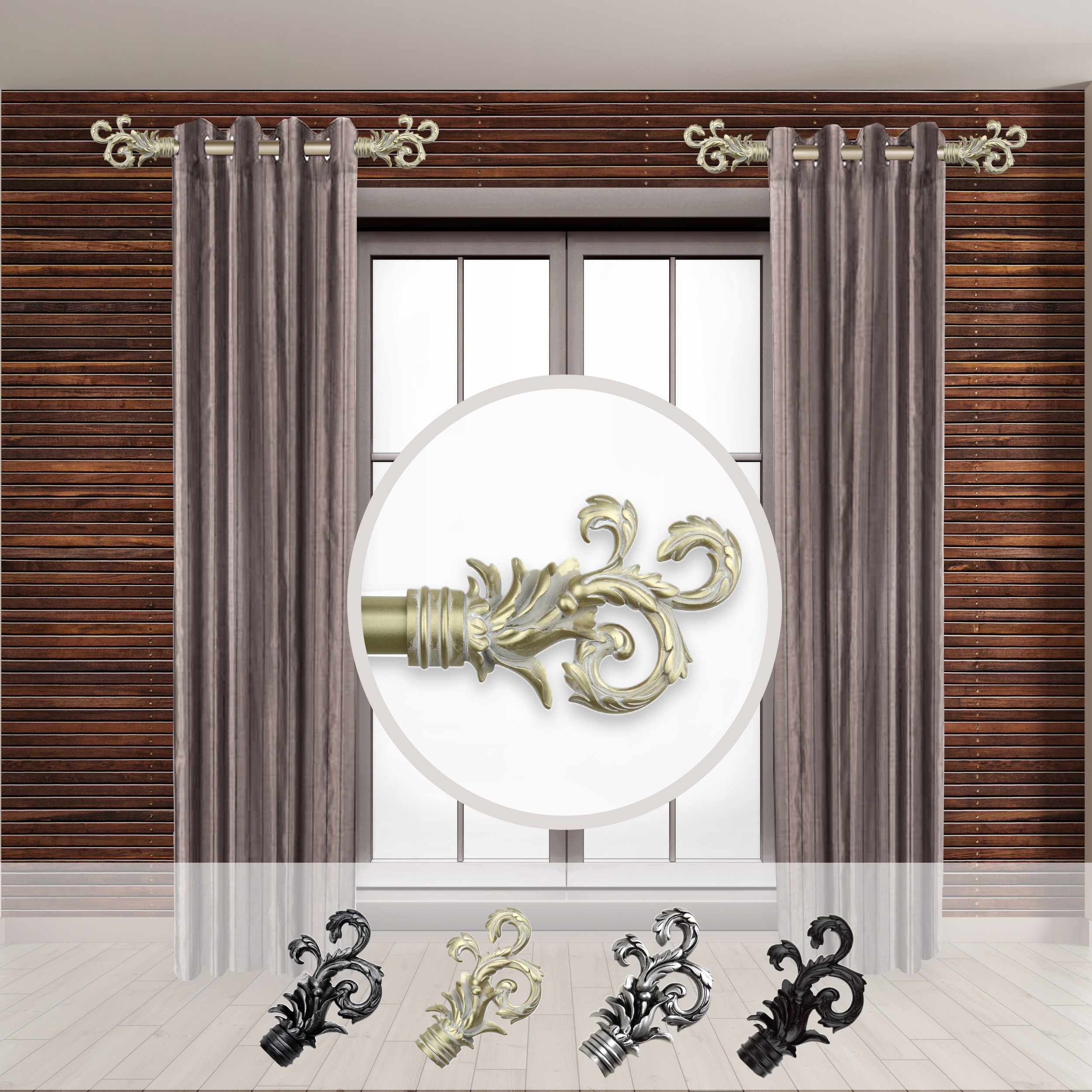 Hart & Harlow LO-SIDE100-06-3 Hermine 1-in 12-in to 20-in Light Gold Steel Side curtain rod with Finials