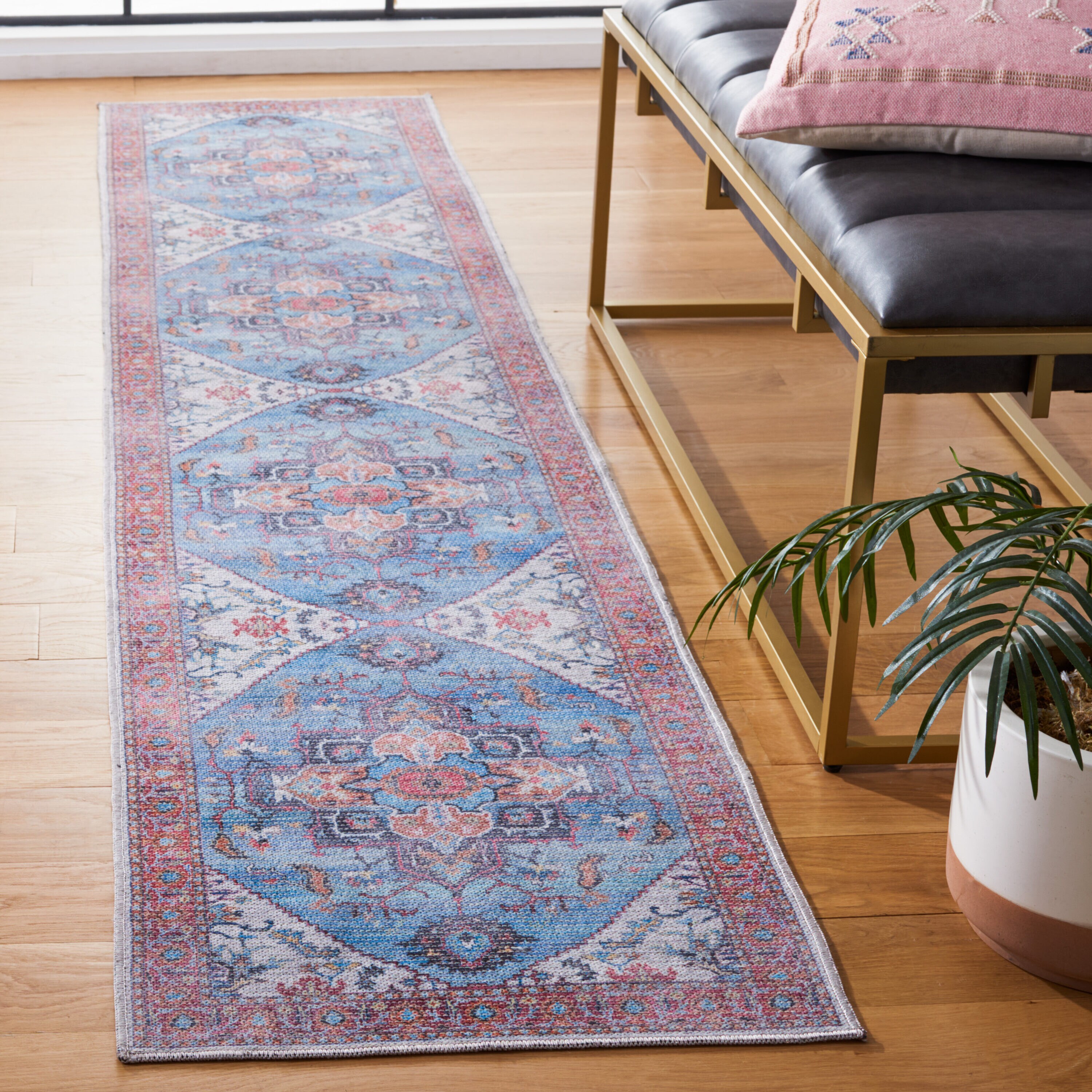Safavieh SEP537M-29 Serapi 2 x 9 (ft) Loomed Cotton Blue/Ivory Rectangular Indoor Border Machine washable Runner rug