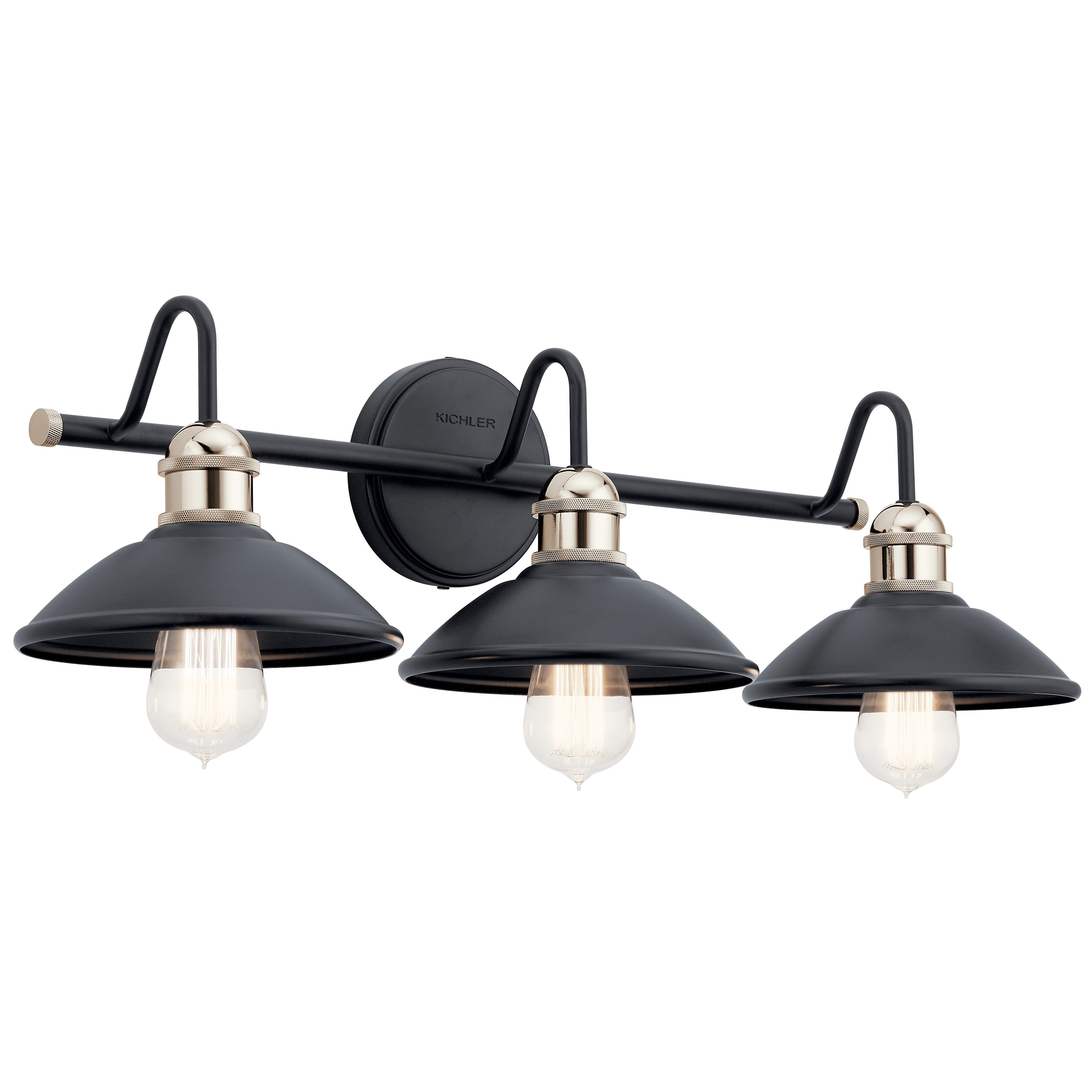 Kichler 45945BK Clyde 26.25-in 3 -Light Black Industrial Vanity light