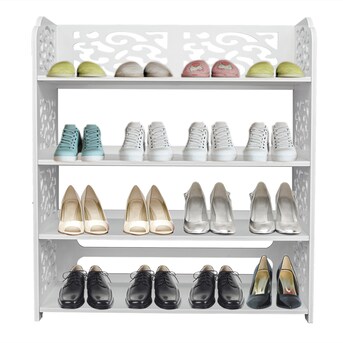 Outopee 4-Tier White MDF Shoe Rack - Freestanding Shoe Storage Organizer  for 18 Pairs of Shoes - Waterproof and Sturdy in the Shoe Storage  department at