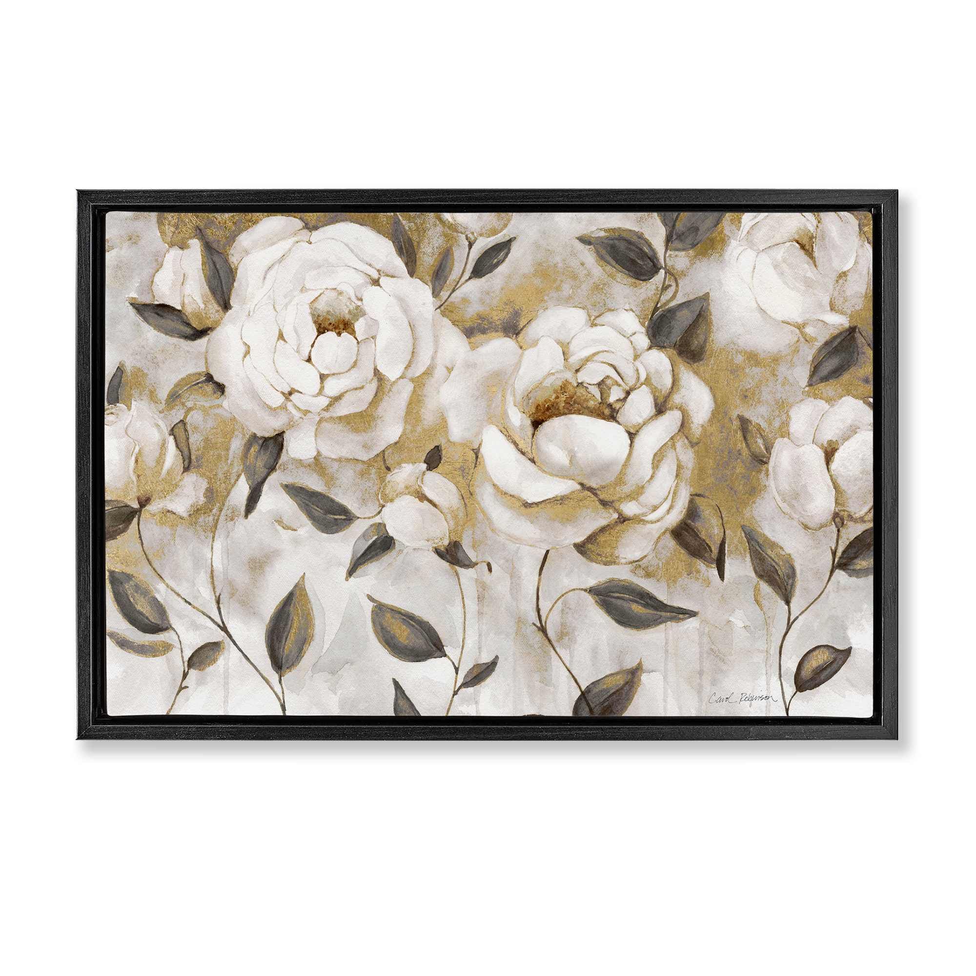 Stupell Industries BS-277-FFB-16X24 Warm Neutral Flowers Black Framed Floater Canvas Wall Art By Carol Robinson 25 x 17