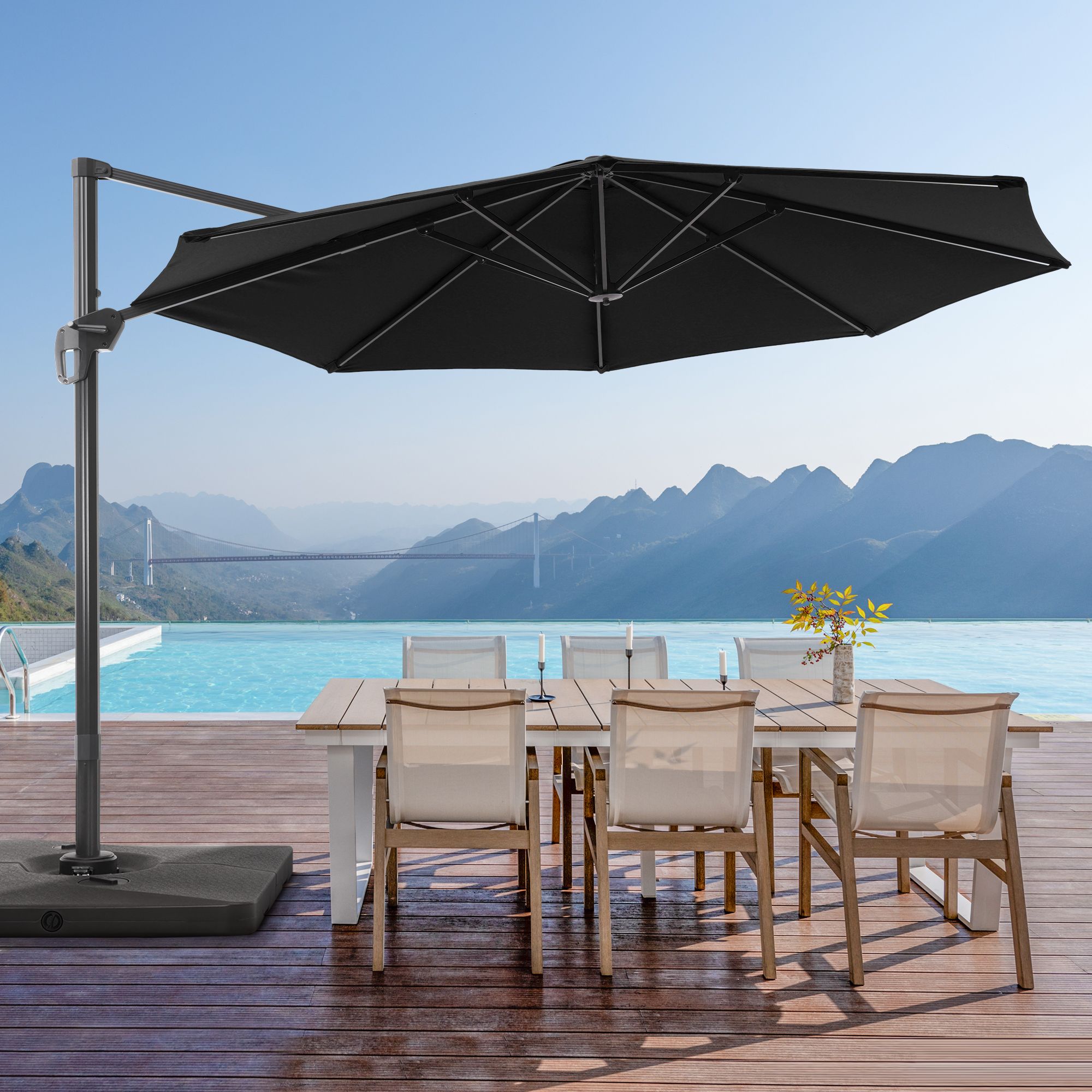 Sonkuki 11-ft Aluminum Octagon No-tilt Cantilever Patio Umbrella with ...