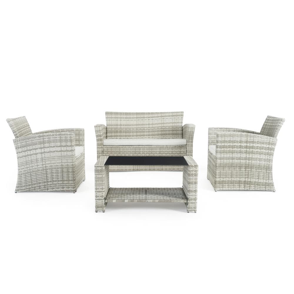 Sego Lily SL-SS4-6-GRY-K Magna 4-Piece Wicker Patio Conversation Set with Off-white Cushions