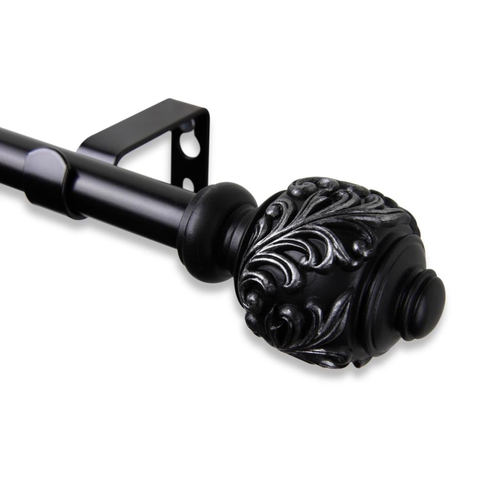 Hart & Harlow L5709-482 Tracy 5/8-in 48-in to 84-in Black Steel Single curtain rod with Finials