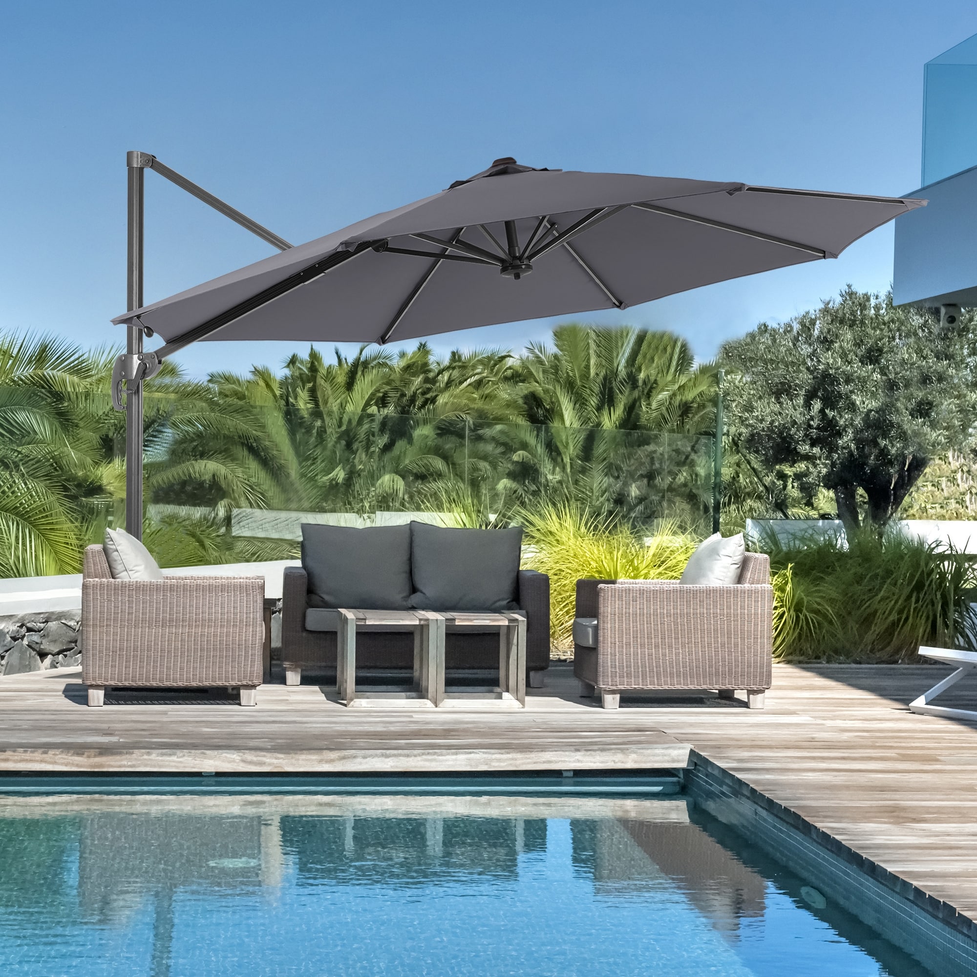 ACEGOSES LW-335LY 11-Feet Aluminum Gray No-tilt Cantilever Patio Umbrella