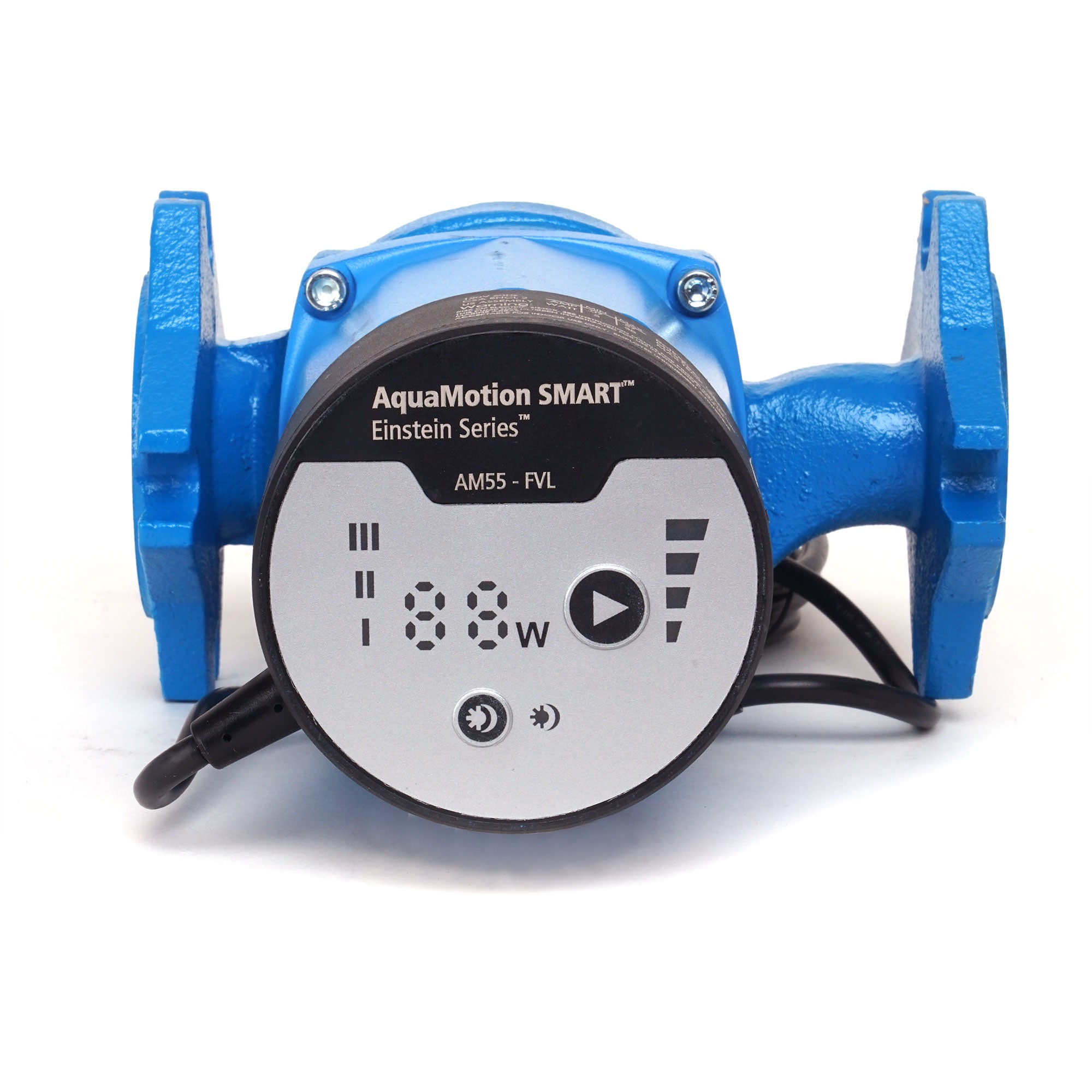 AquaMotion AM55-FVL The AM55-FVL is a High Efficiency variable speed ECM heating circulator 4 bolt flange connections cast iron housing built in check valve Max Head 21ft Max GPM 20