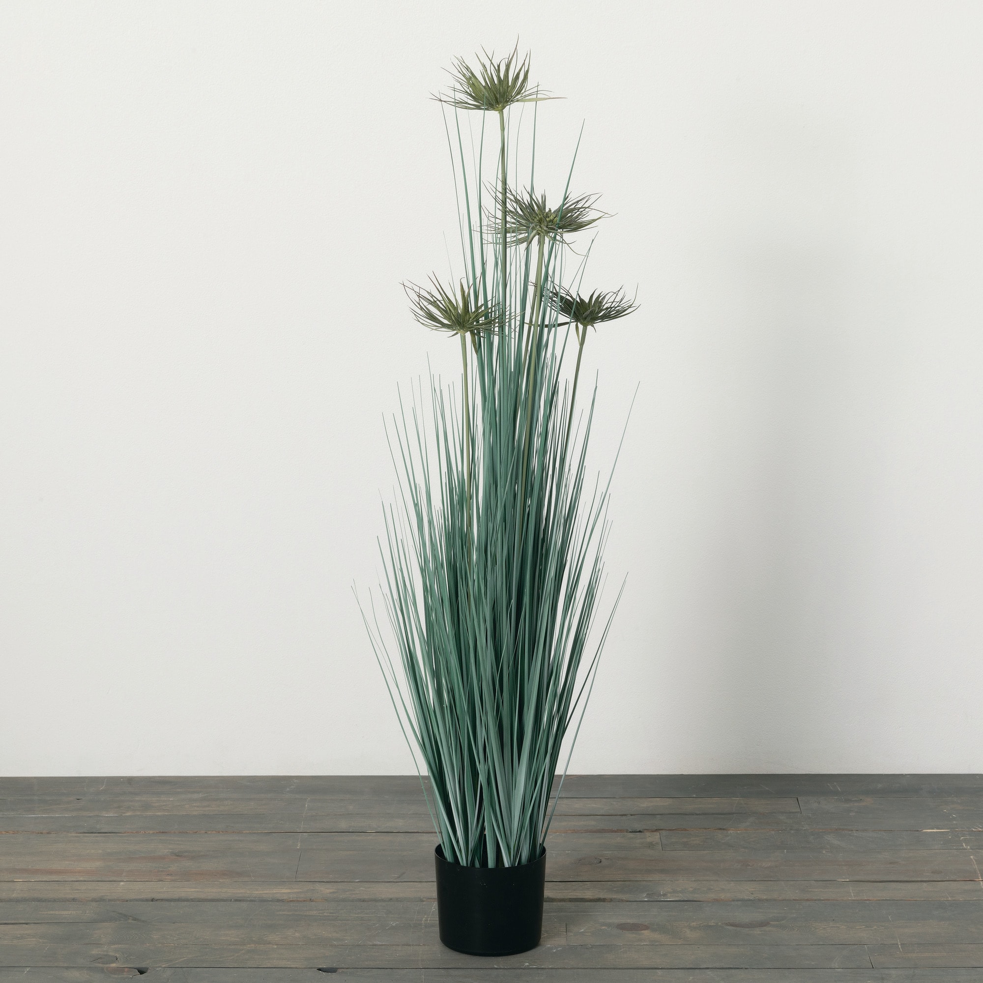 47" Green Plastic Grass Topiary in Woven Basket