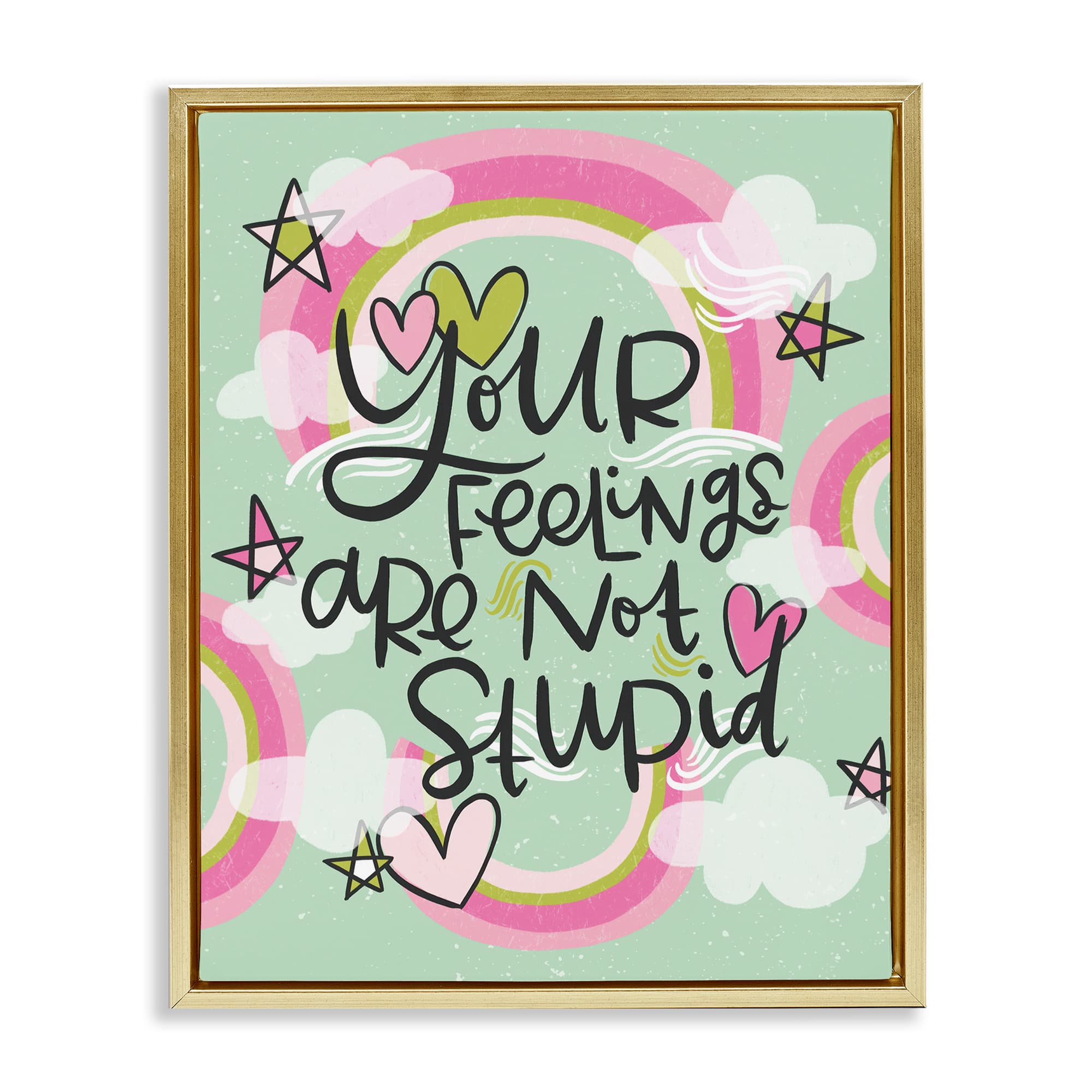Stupell Industries BS-318-FFG-16X20 Your Feelings Are Not Stupid Gold Framed Floater Canvas Wall Art By Mandy Ford Art + Illustration 17 x 21