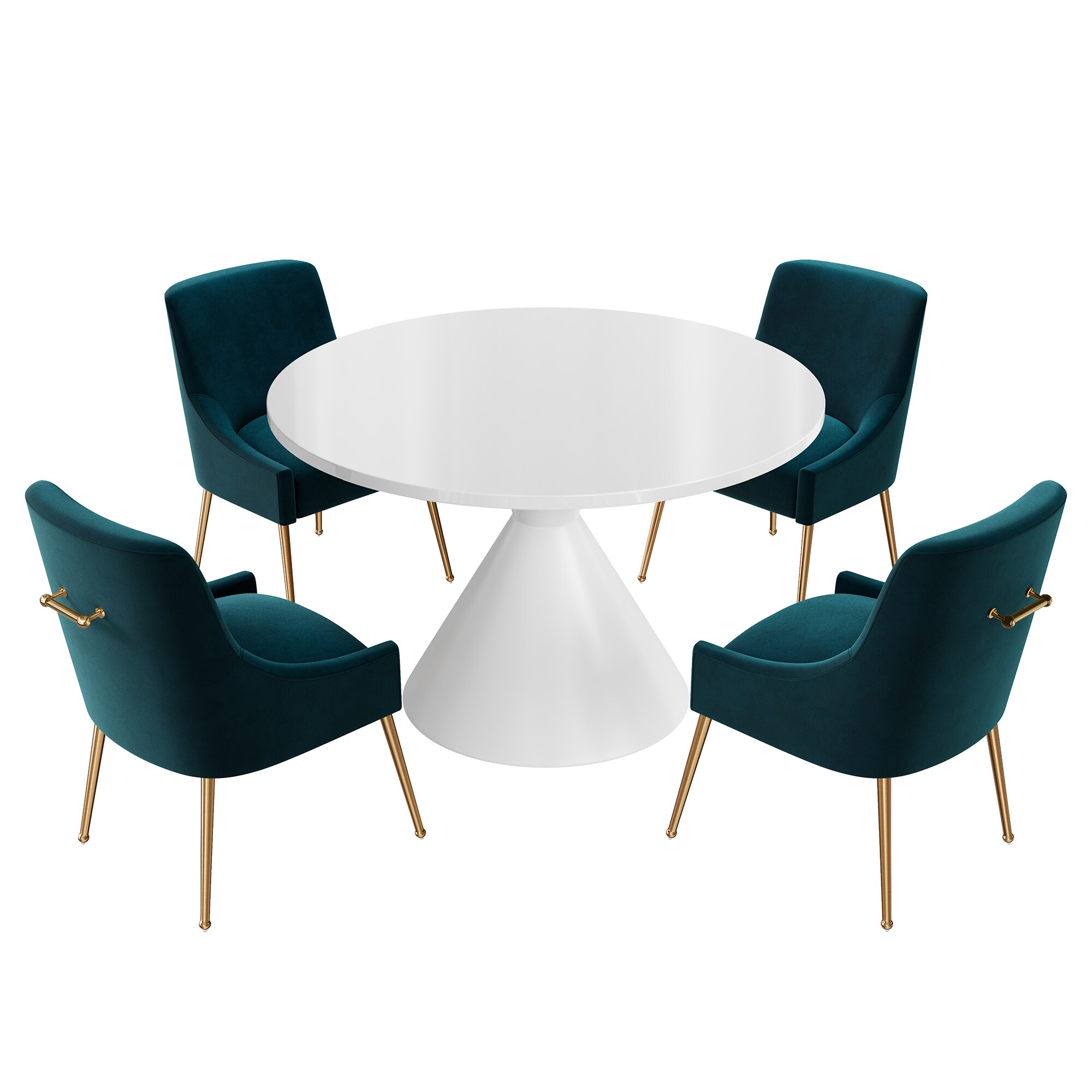 Clihome CL-RBT2-BWH700LGR Blueish Green Chair/White Table Contemporary/Modern Dining Room Set with Round Table ( Seats 4 )