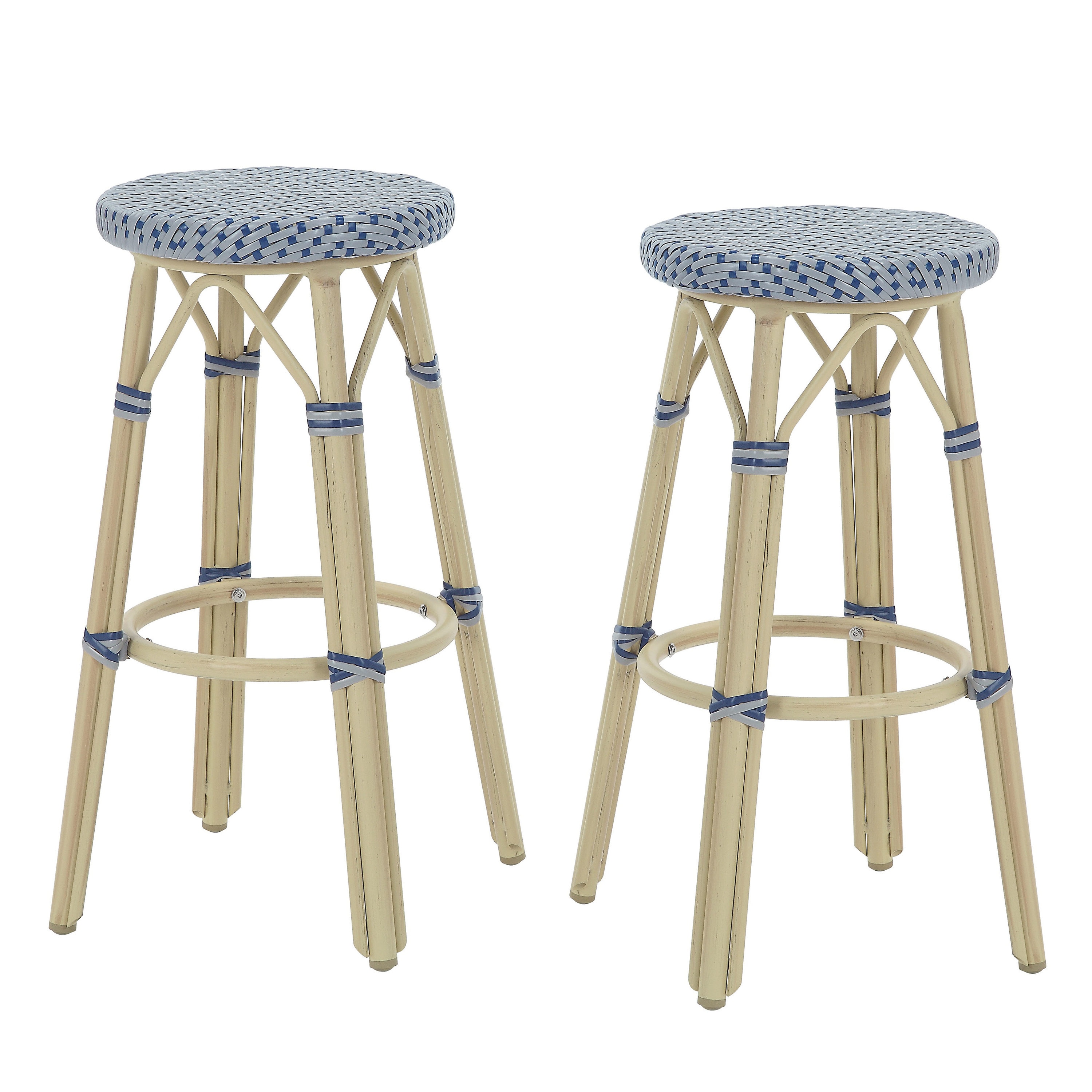 Furniture of America IDF-OC1858GY-30 Set of 2 Wicker Brown Aluminum Frame Stationary Bar Stool Chair with Woven Seat