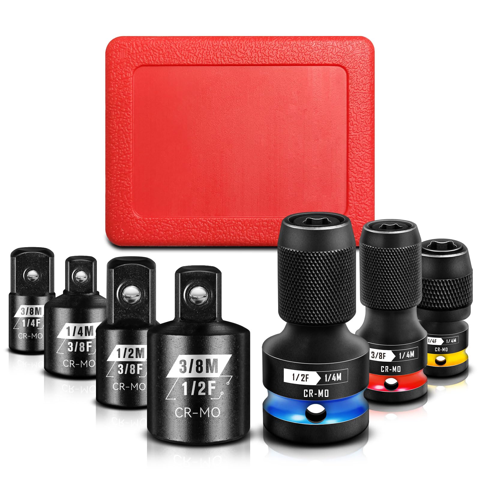 AOIZGMY  7PCS Quick Release Impact Bit Holders Socket Adapter Set 3/8 1/2 1/4 Square Drive to 1/4 Hex Chrome Molybdenum Steel
