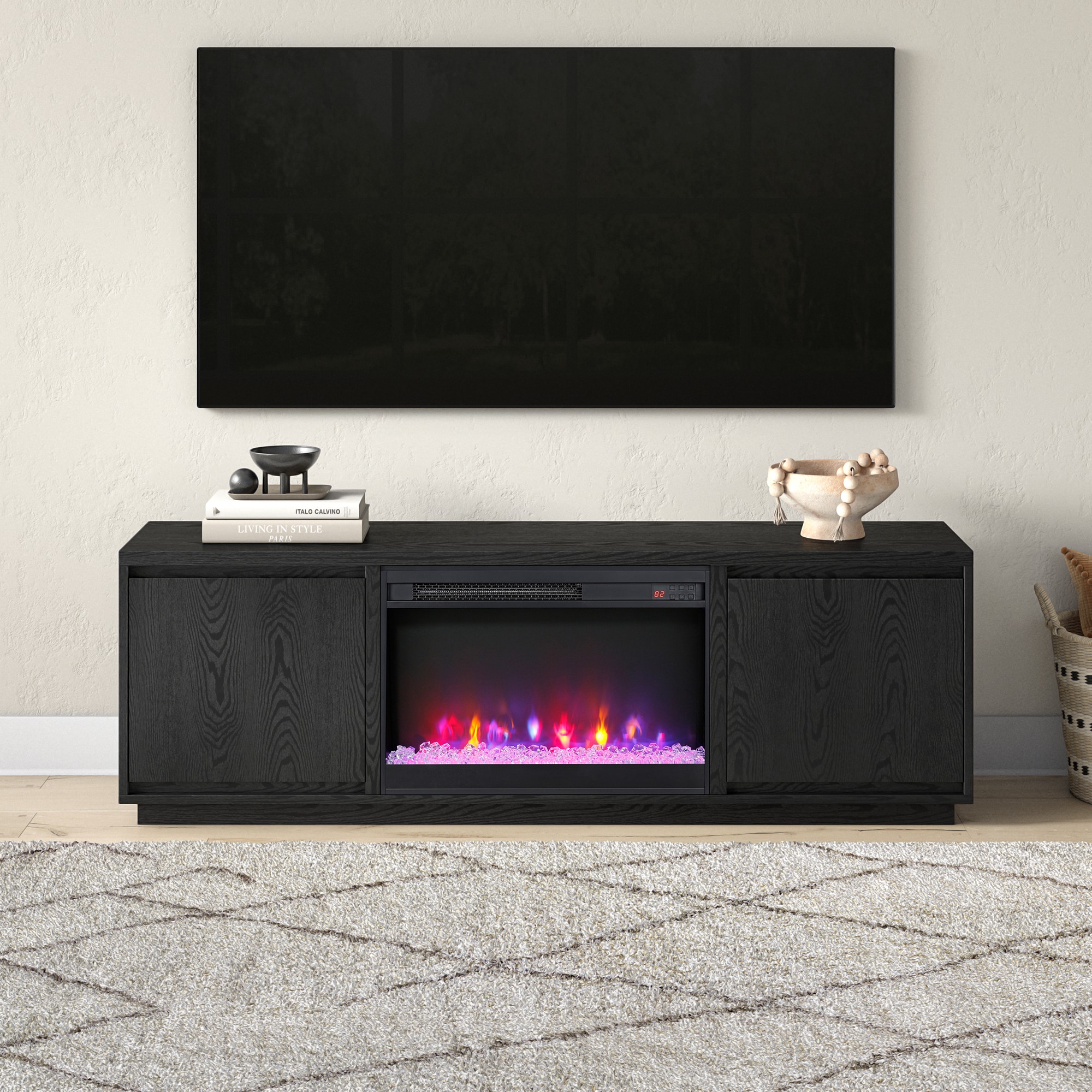 Hailey Home TV2315 Presque Modern/Contemporary Black Grain TV stand ( Accommodates TVs more than 70-in )