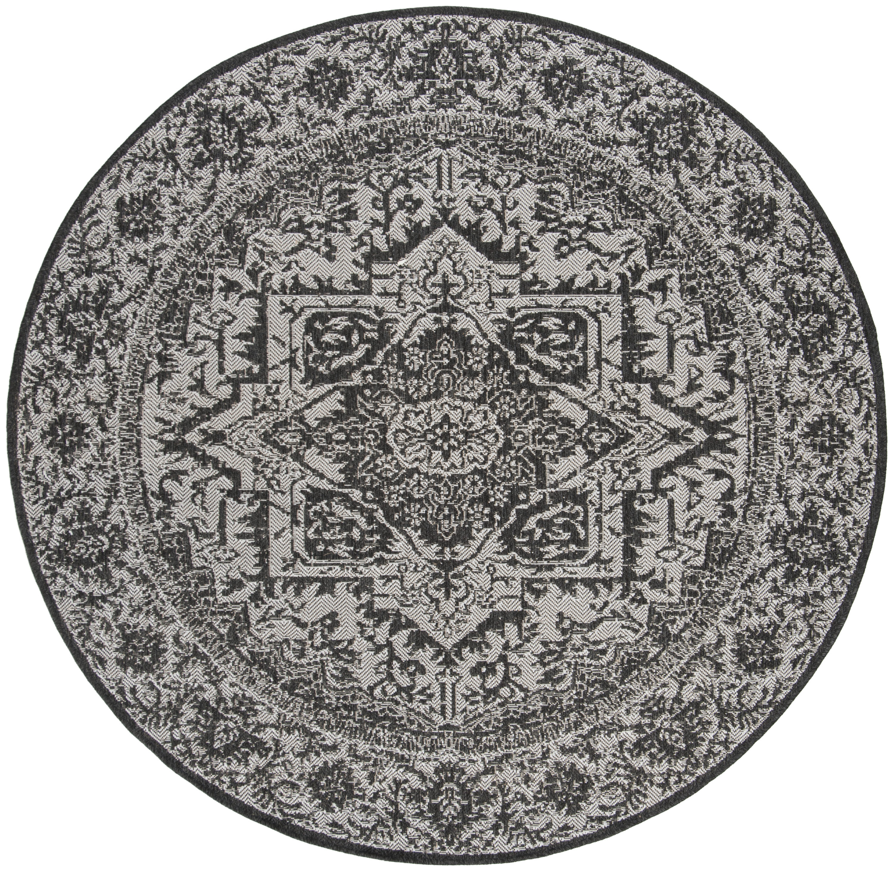Safavieh BHS139A-6R Beach House Tressie 7 x 7 (ft) Loomed Polypropylene Light Gray/Charcoal Round Indoor/Outdoor Floral/Botanical Bohemian/Eclectic Area rug