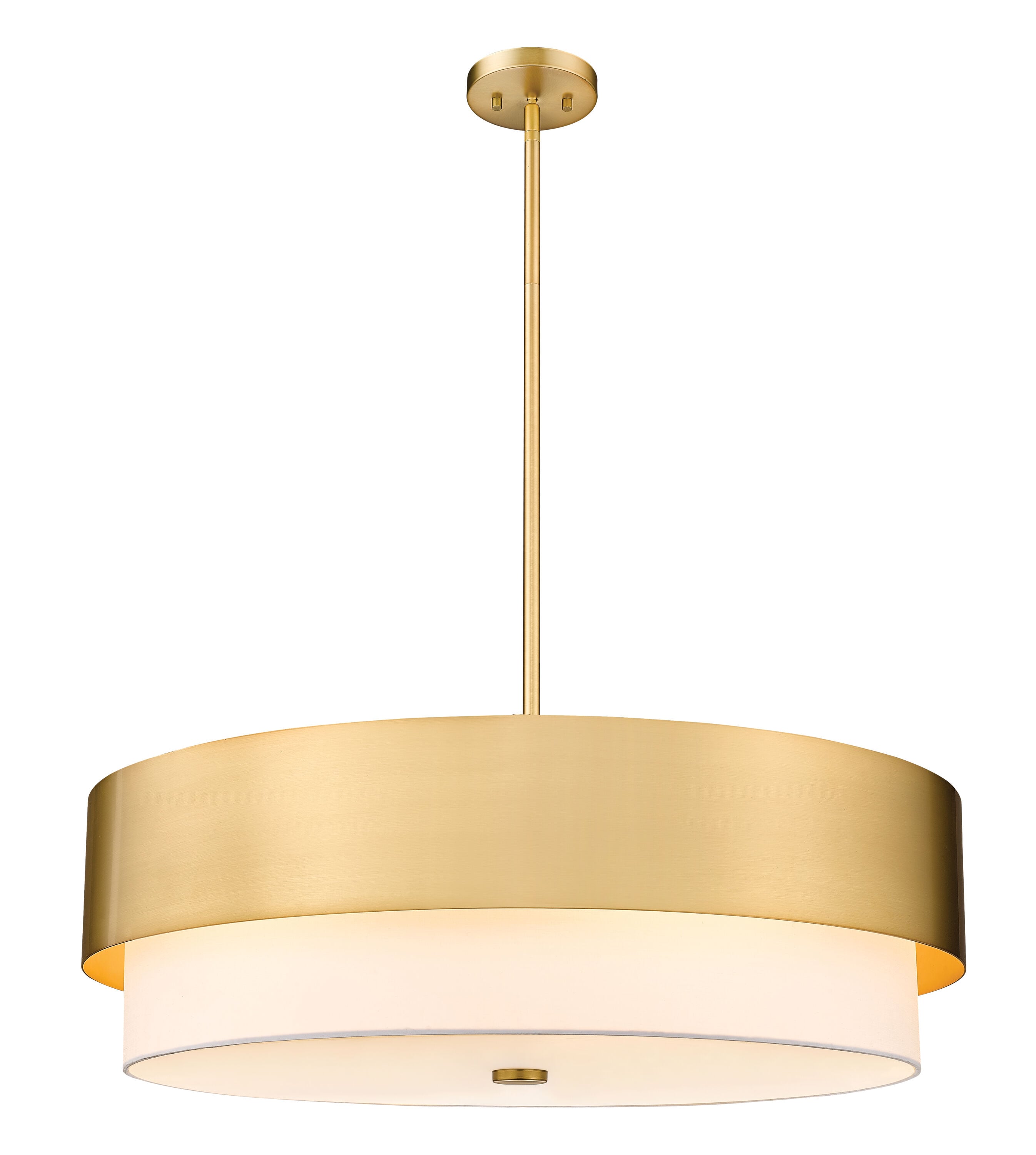 Modern Gold 32" Drum Chandelier with White Fabric Shade