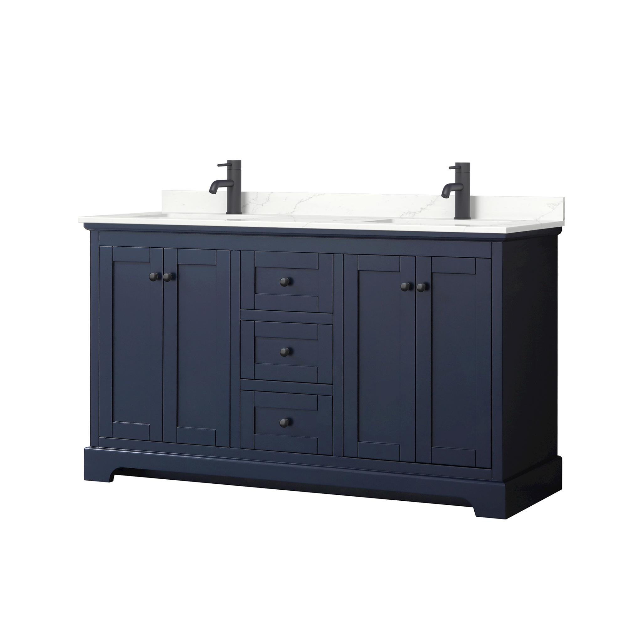 Wyndham Collection WCV232360DBBGTUNSMXX Avery 60-in Dark Blue Undermount Double Sink Bathroom Vanity with Giotto Quartz Top
