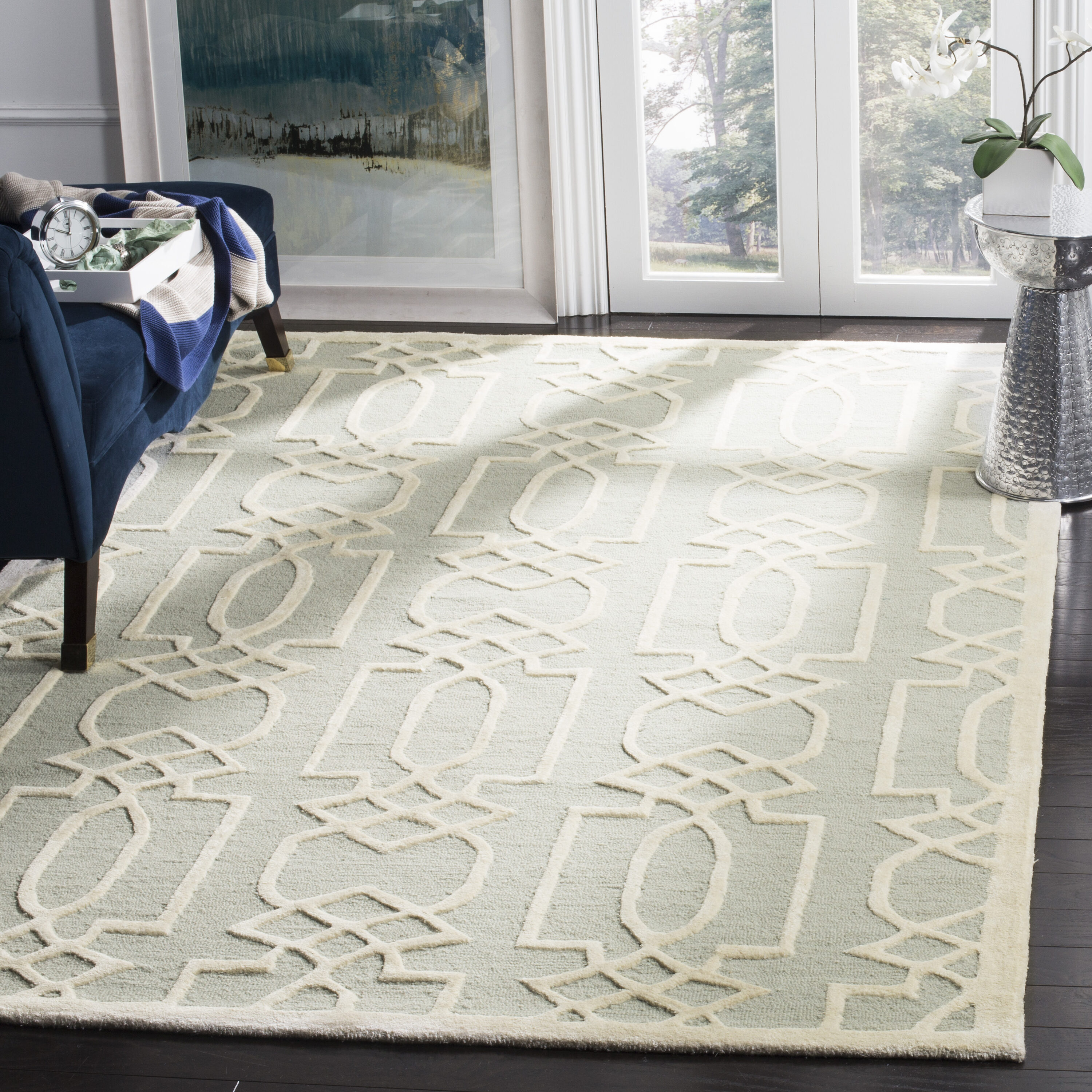Safavieh BEL138B-24 Bella Soma 3 x 4 (ft) Tufted Wool Gray/Ivory Rectangular Indoor Geometric Farmhouse/Cottage Throw rug