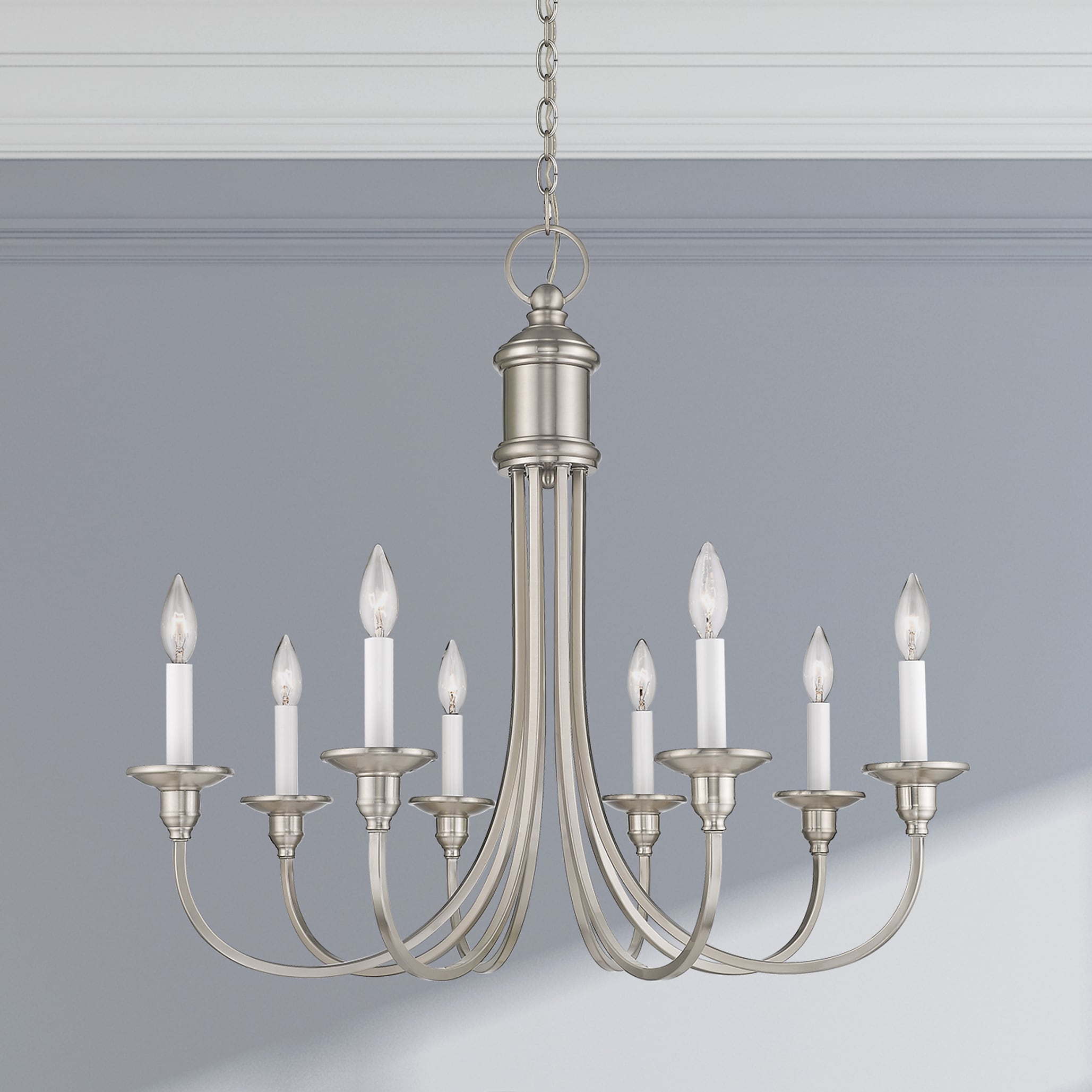 Elegant Brushed Nickel 8-Light Candelabra Chandelier