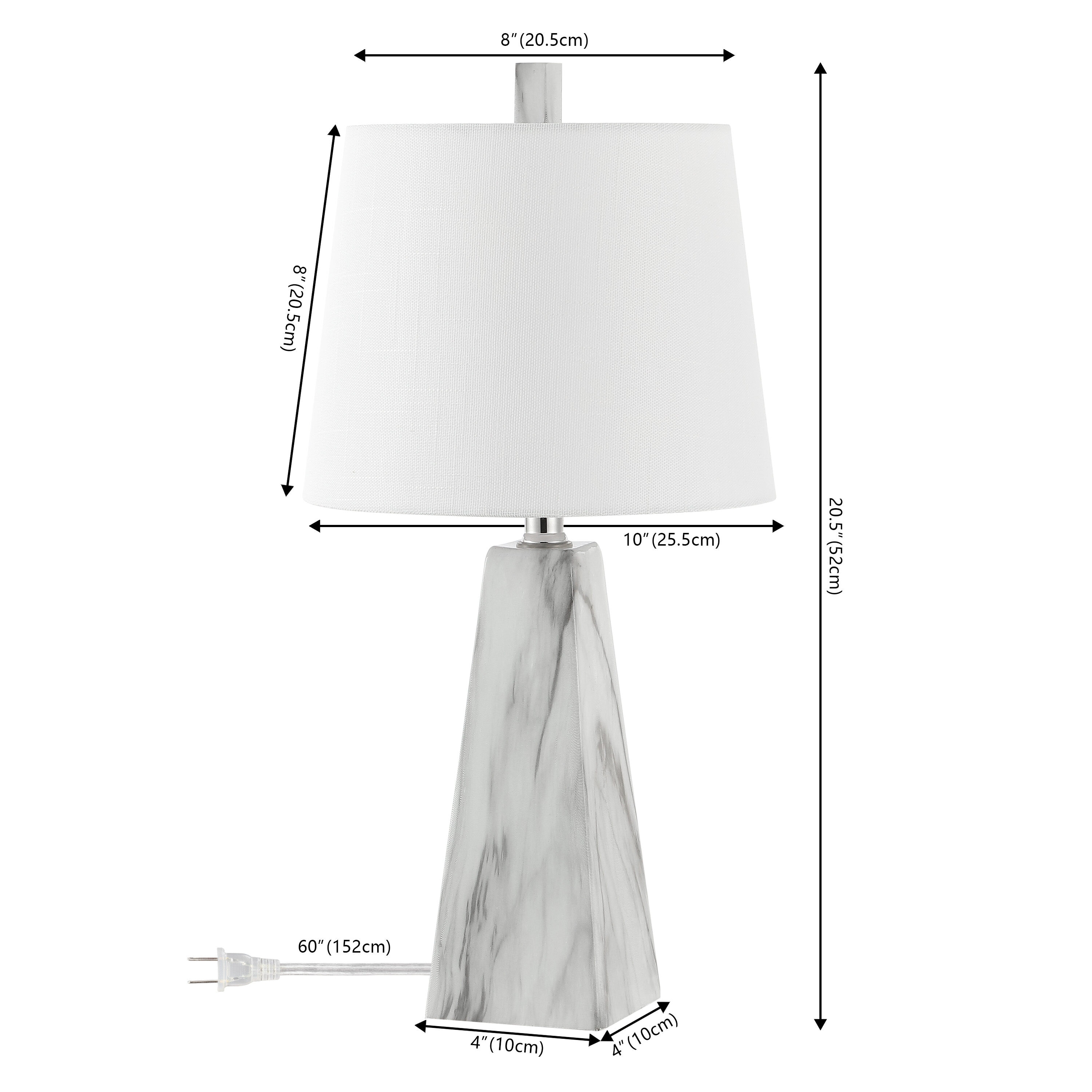 Owen 20.5" White Marble Finish Resin Table Lamp Set with Linen Shade