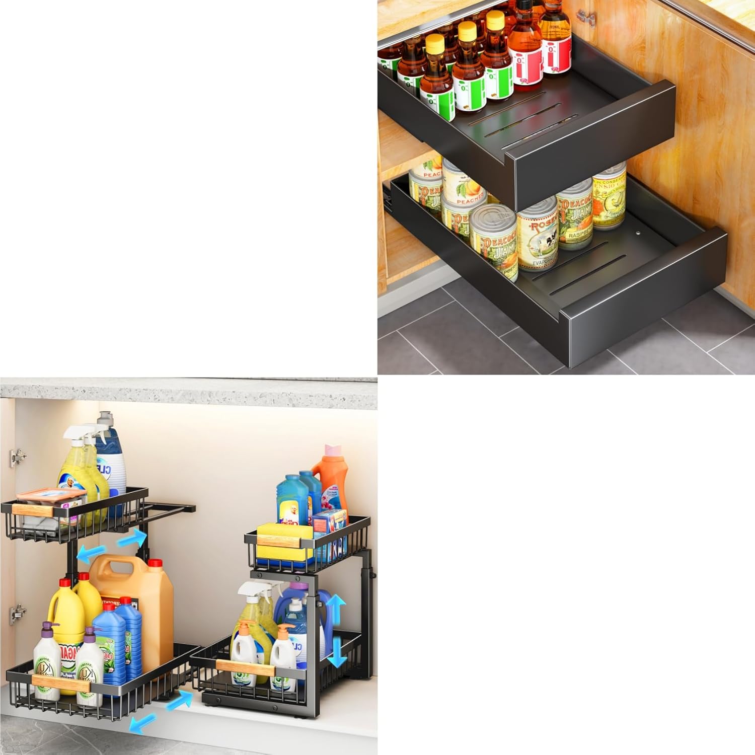 Kitstorack KS-B0D4-G8PDBF 1PC Pull Out Cabinet Organizer Fixed With Adhesive Nano Film and 2PC Under Sink Organizer Bundle