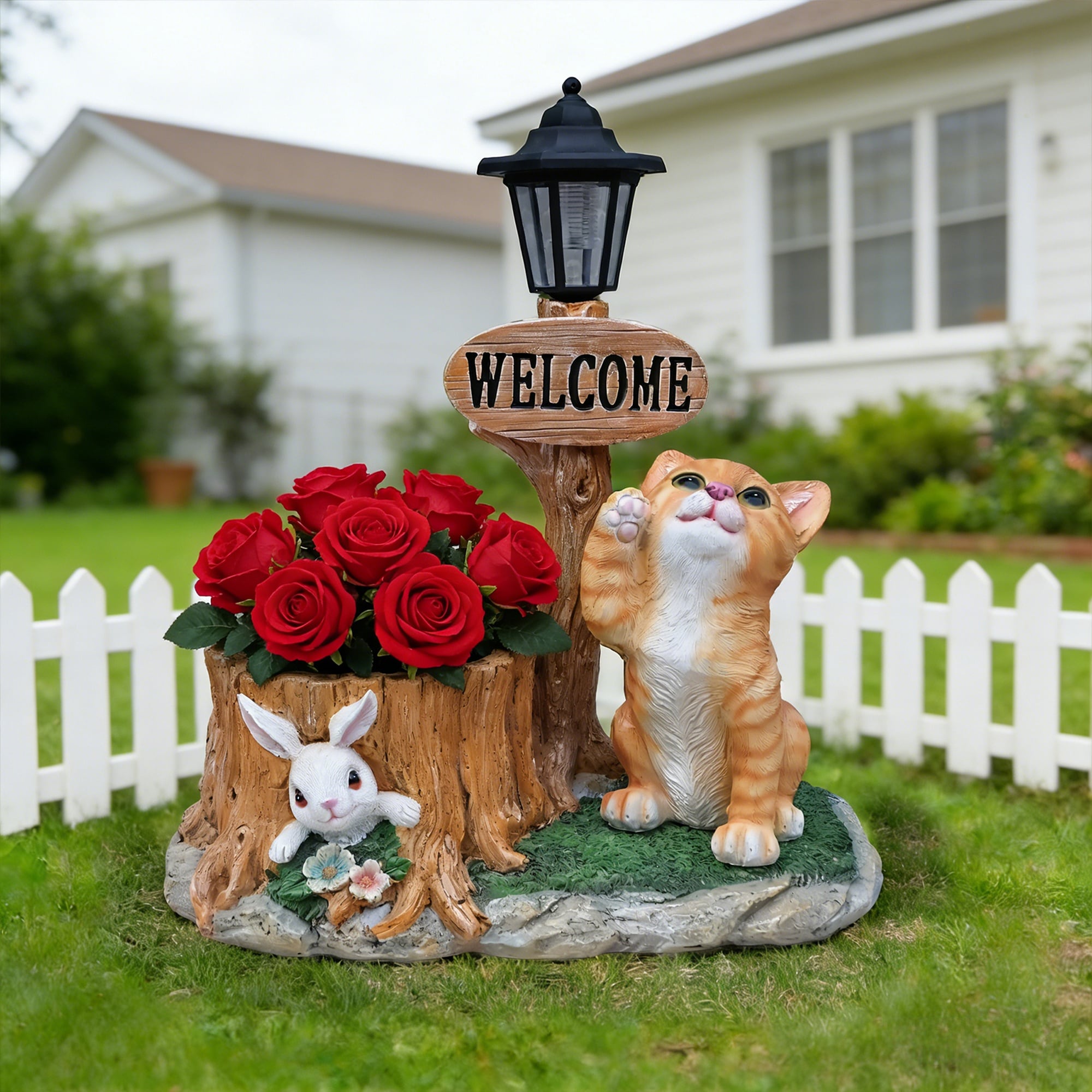 HyperDrop Cart 13.8-in H x 9.4-in W Gray Cute Cat Planter Statue Garden Decor