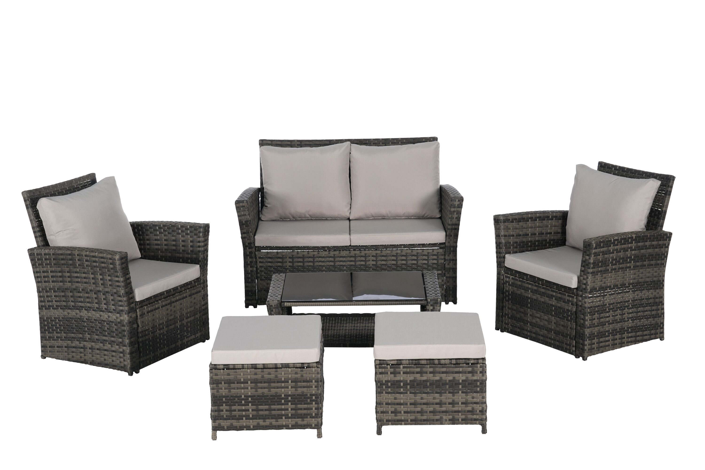 Forclover MONMQX01LG Outdoor Patio Set 6 -Piece Wicker Patio Conversation Set with Gray Cushions