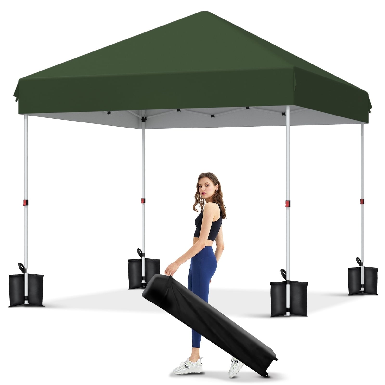 10x10 ft Pop-Up Canopy- One Button Setup- Heavy Duty- Green