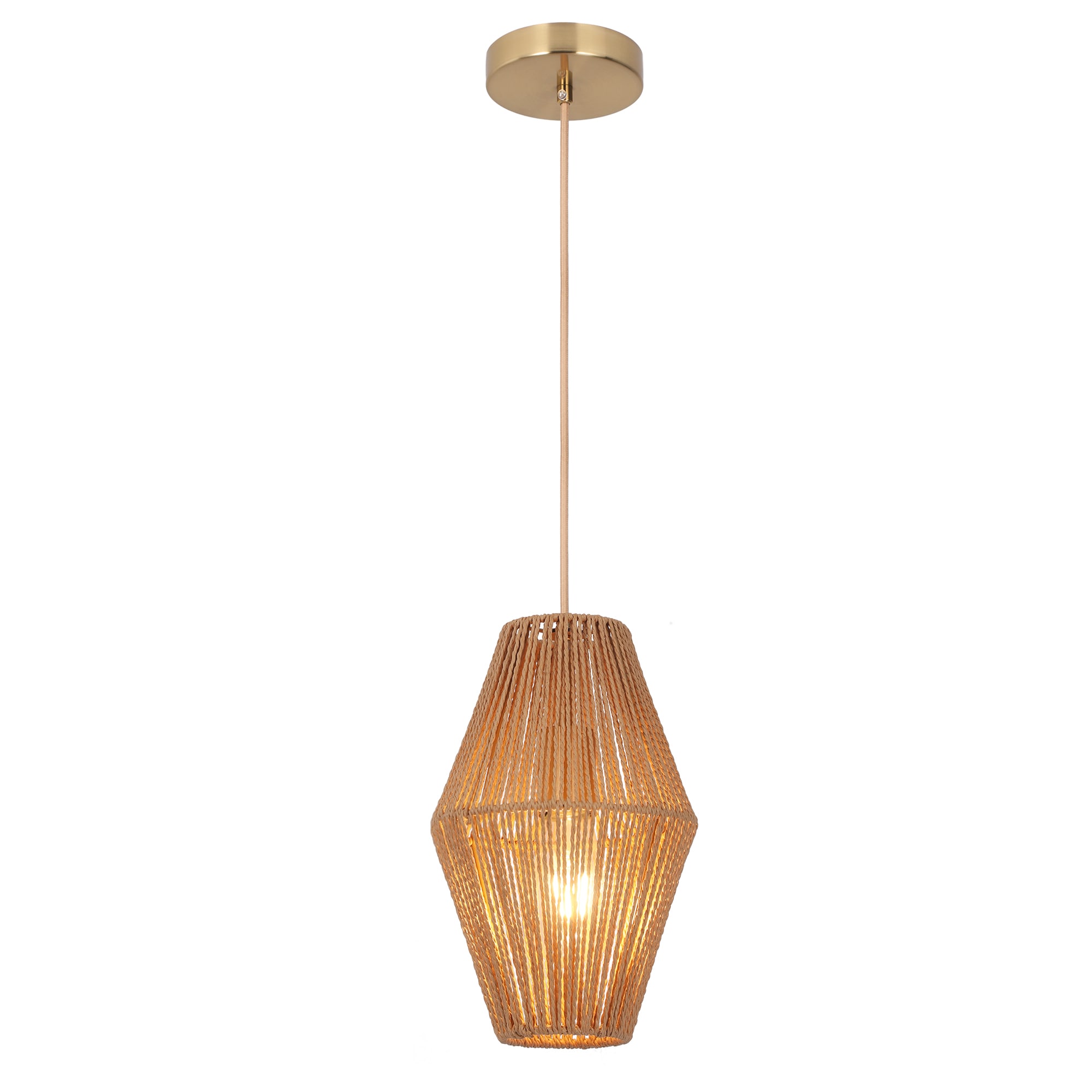 LamQee 06FTL0262ART Rattan Pendant Light Brown Farmhouse Geometric Mini Hanging Pendant light