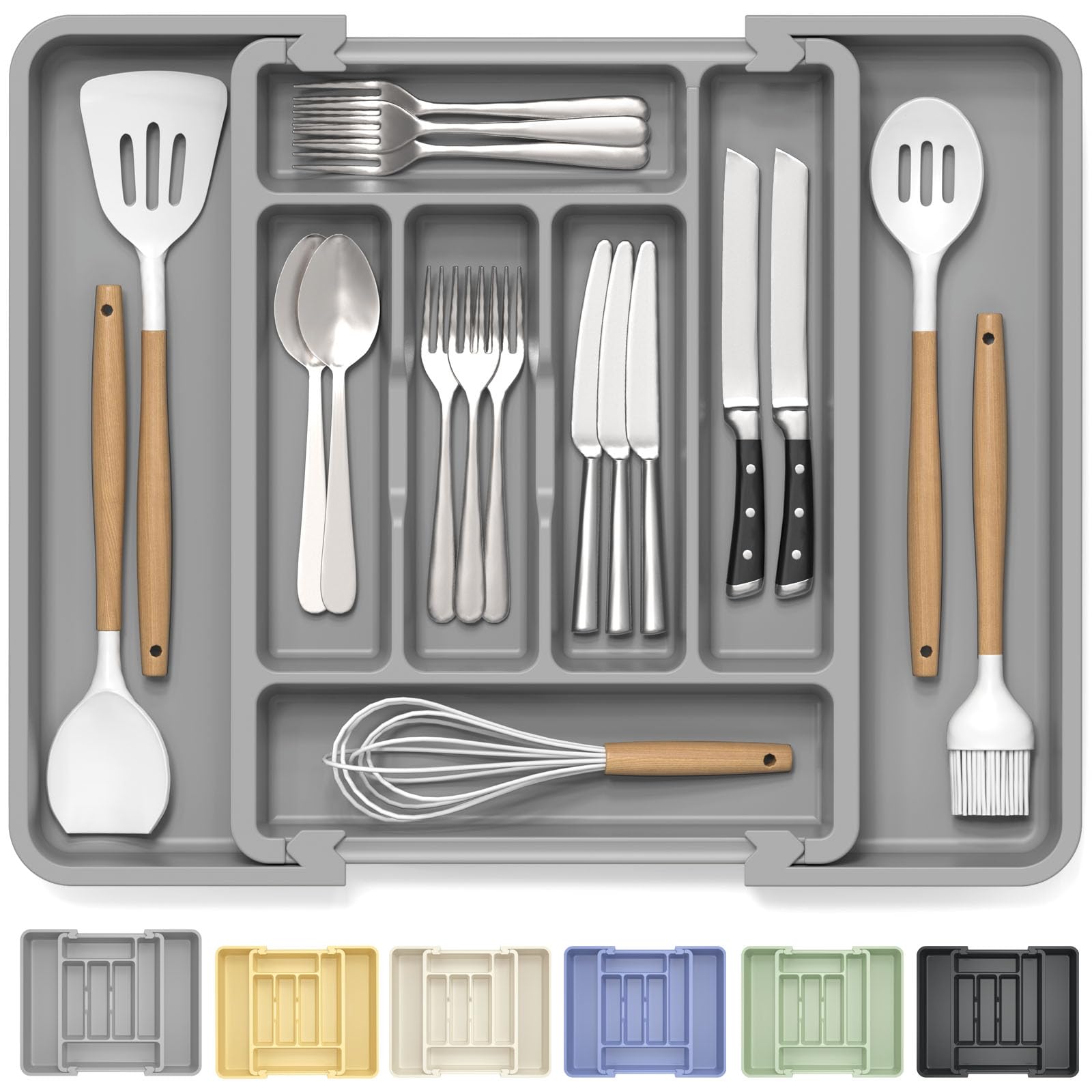 Anqtovp  Large Silverware Organizer for Kitchen Drawer Expandable Cutlery Flatware and Gadget Storage BPA Free Thick Plastic with Wider