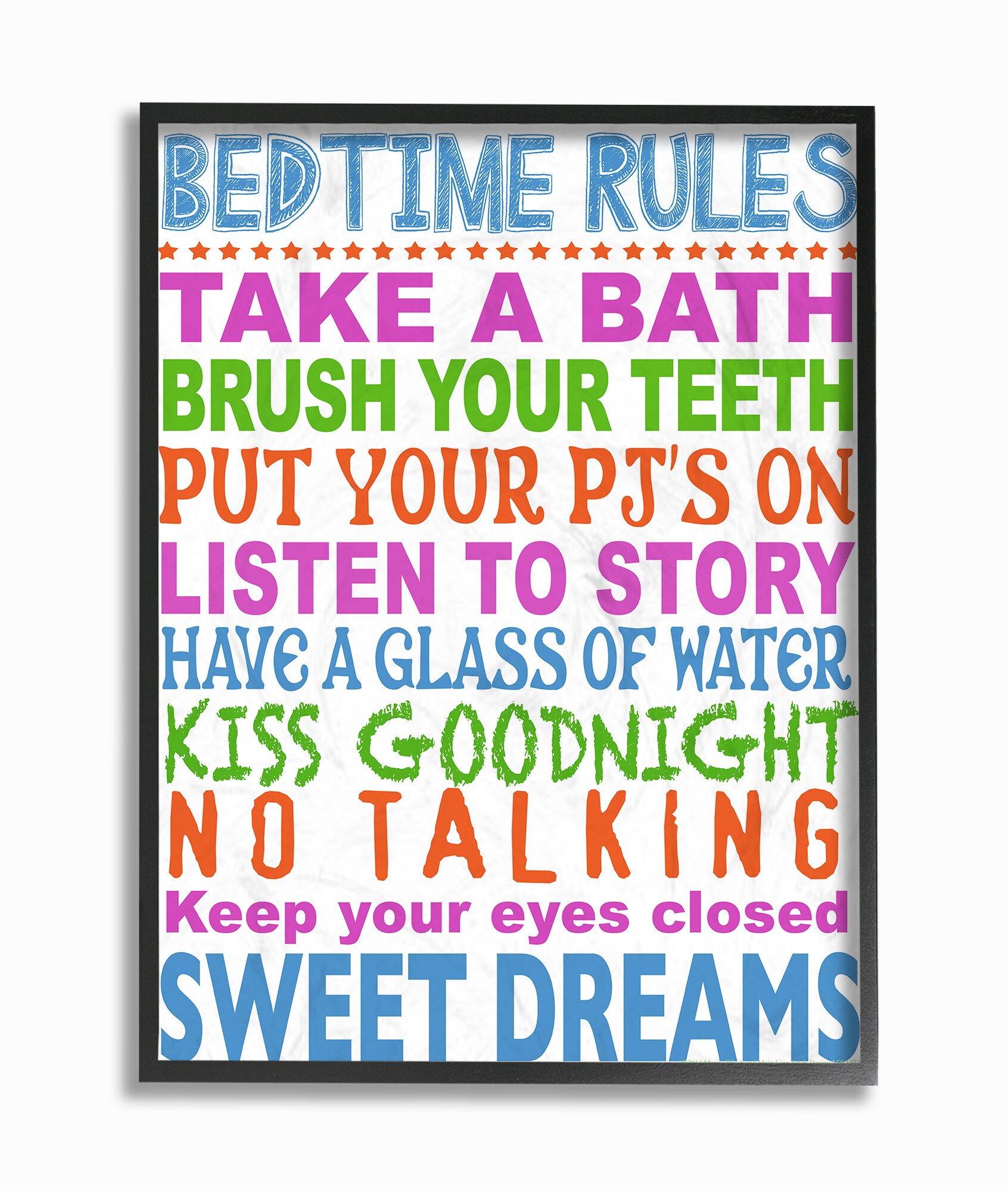 Stupell Industries BRP-2213-FR-11X14 Multi Colored Bedtime Rules Typography Marilu Windvand Framed 14-in H x 11-in W Print