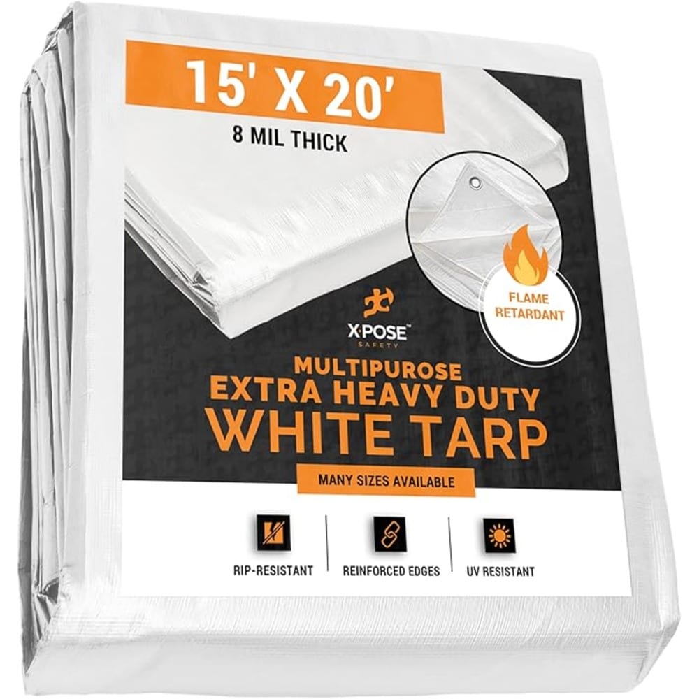 XPOSE SAFETY 15-ft x 20-ft White Waterproof Commercial Polyethylene 8-mil Tarp