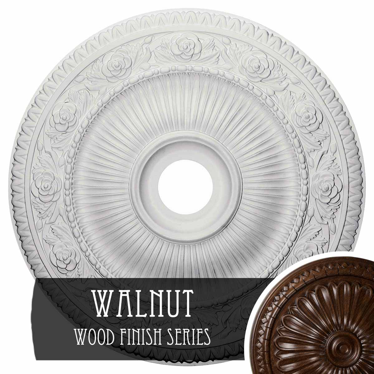 Ekena Millwork CM24LO1WAS Logan 24.25-in W x 24.25-in L Walnut Polyurethane Ceiling Medallion