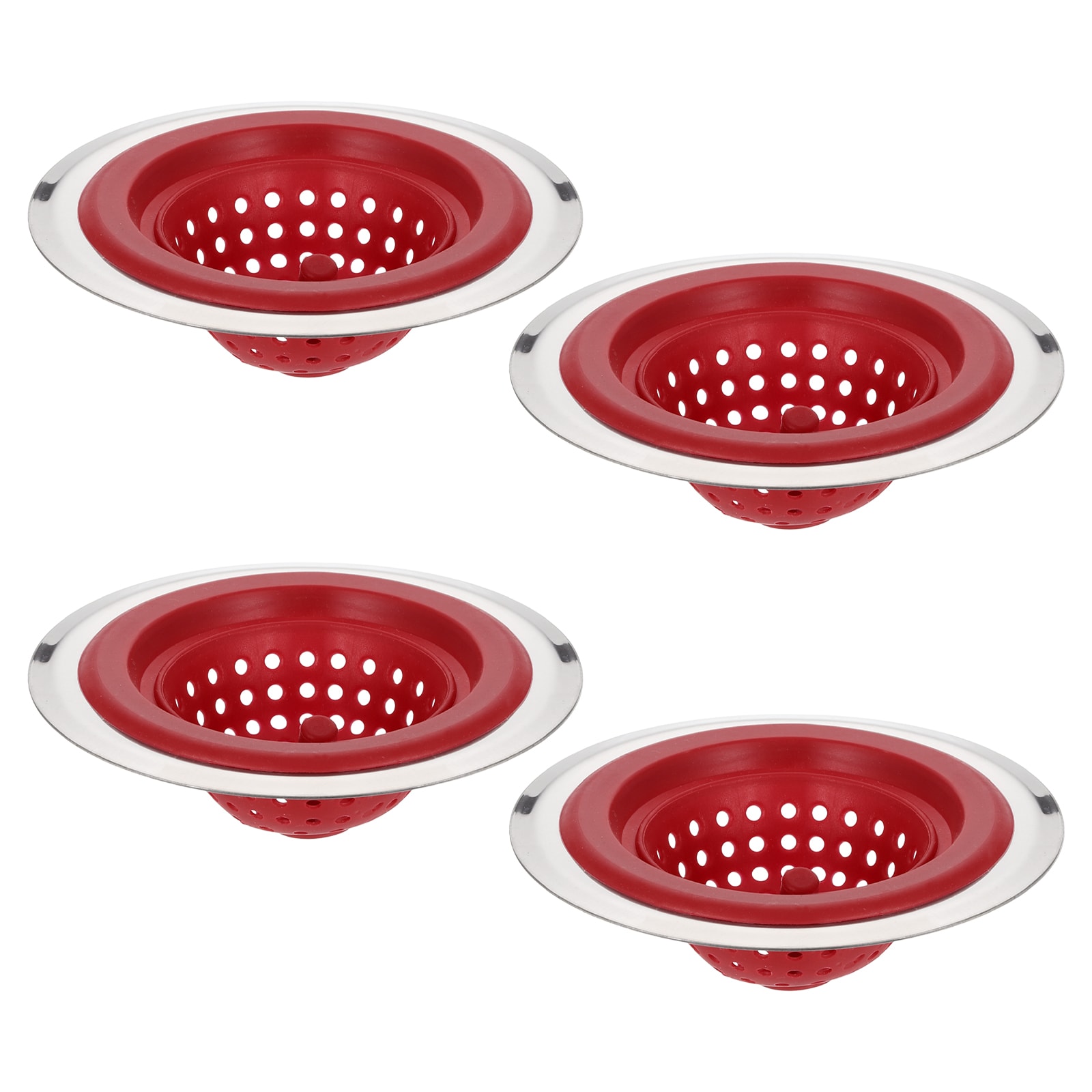 Unique Bargains S25072801UX2650 4pcs Silicone Sink Strainer Kitchen Sink Drain Strainer Stopper with Detachable Stainless Steel Edge 4.4-Inch Diameter Rim Red - Thumbnail