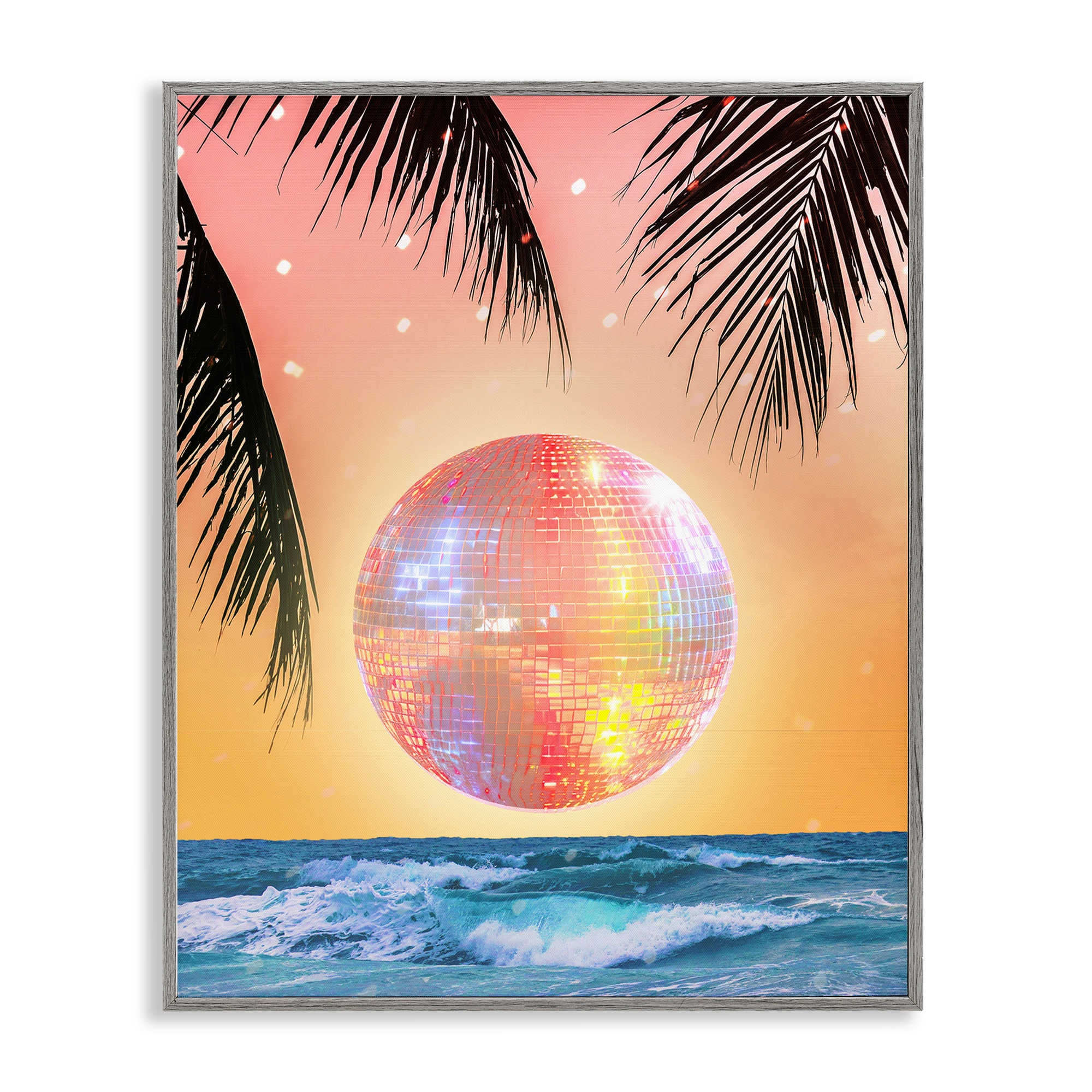 Stupell Industries BT-117-GFF-24X30 Tropical Disco Sunset Gray Framed Giclee Art By Lil Rue 24 x 30