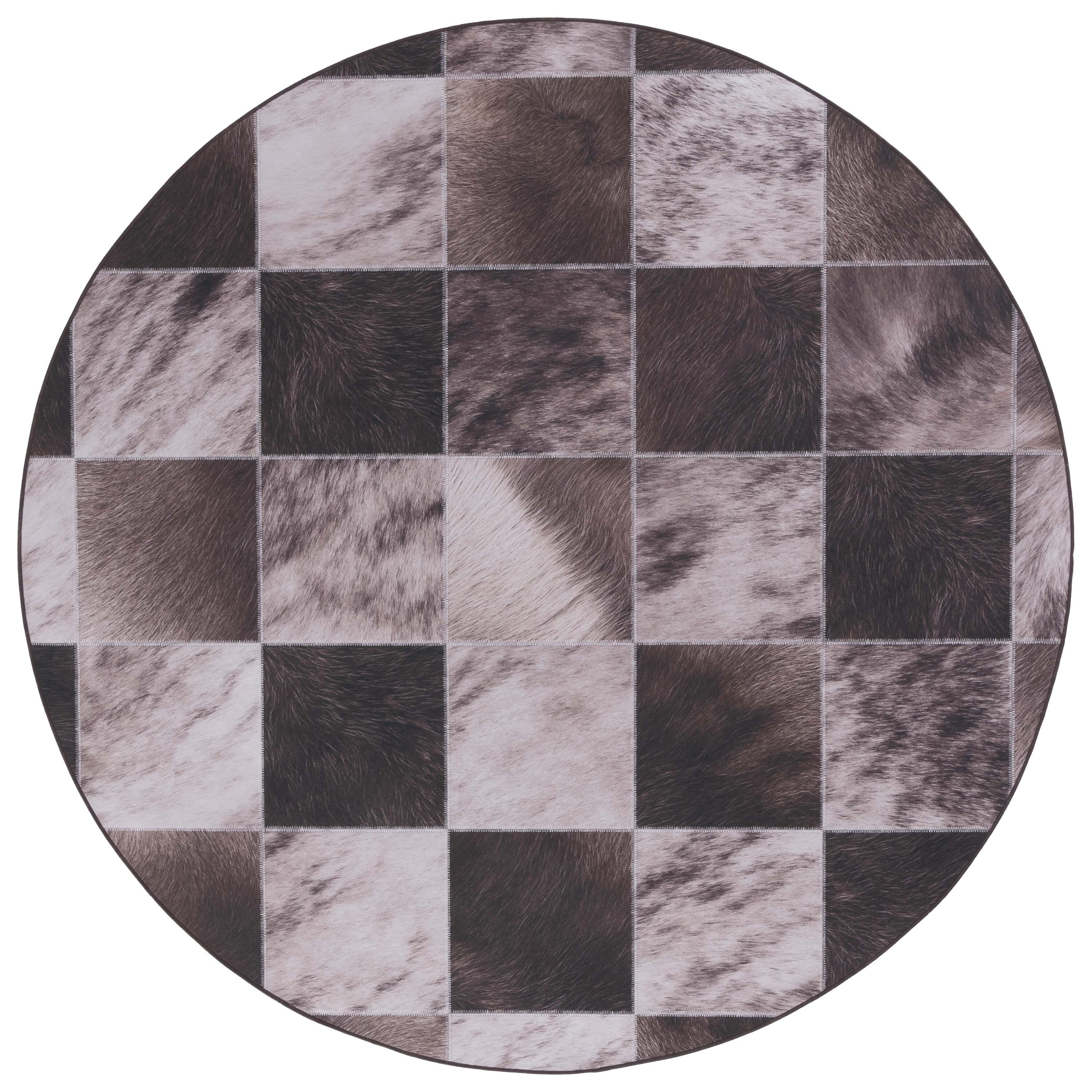 Round Light Brown Faux Fur Non-Slip Washable Area Rug