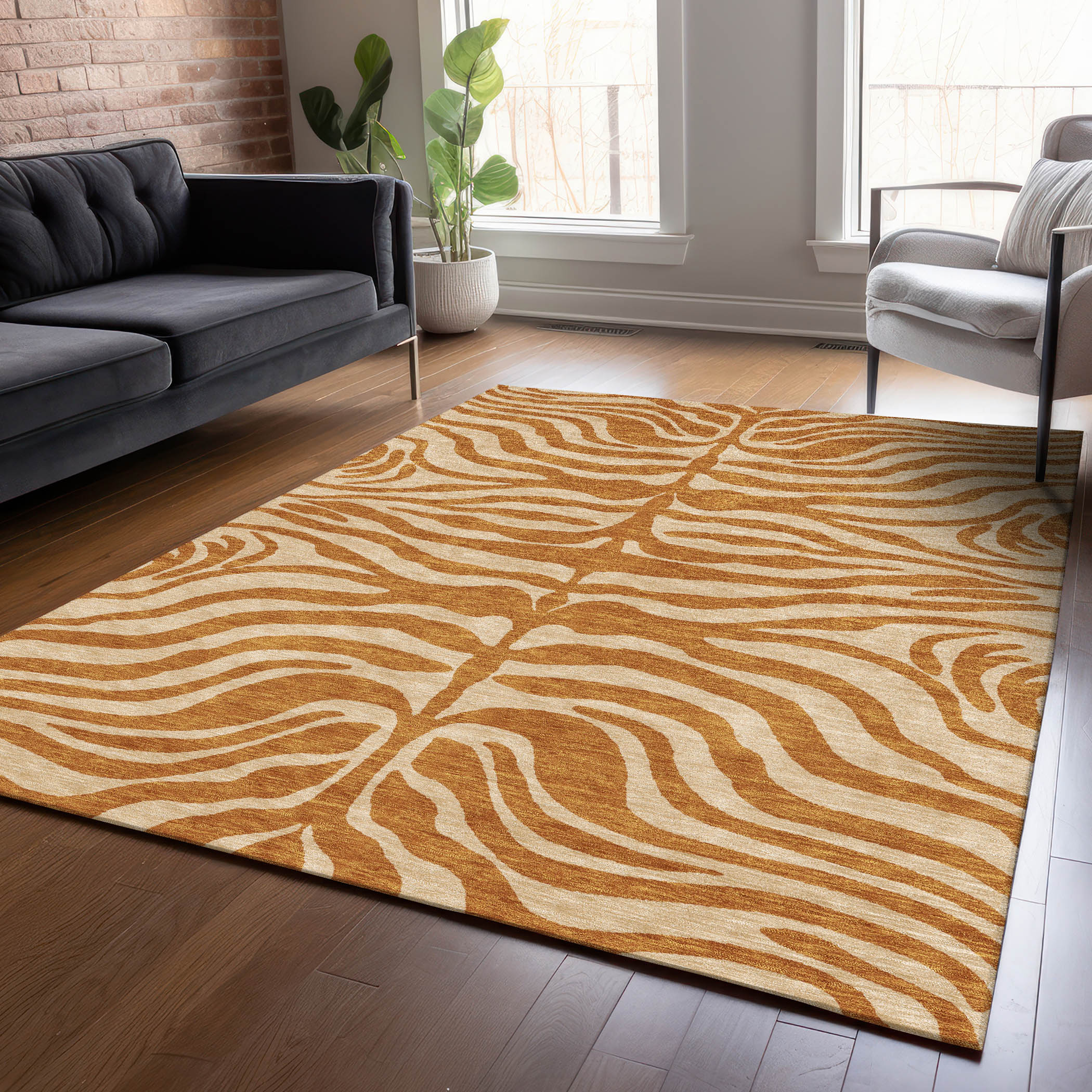 Addison Rugs ACN1042PK5X8 Chantille ACN1042PK 5 x 7 (ft) Polyester Paprika Rectangular Indoor/Outdoor Geometric Machine washable Area rug