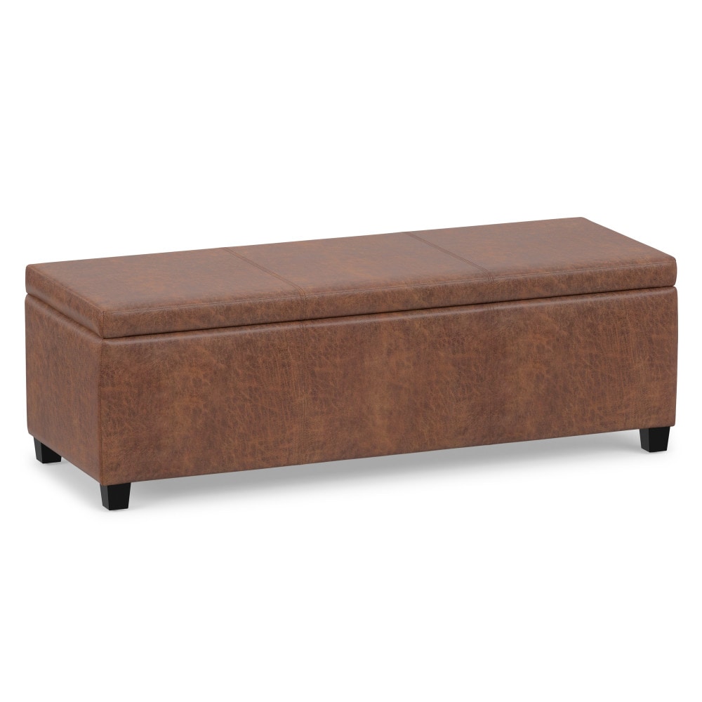 Simpli Home - Avalon Modern Distressed Umber Brown Faux leather Storage Ottoman