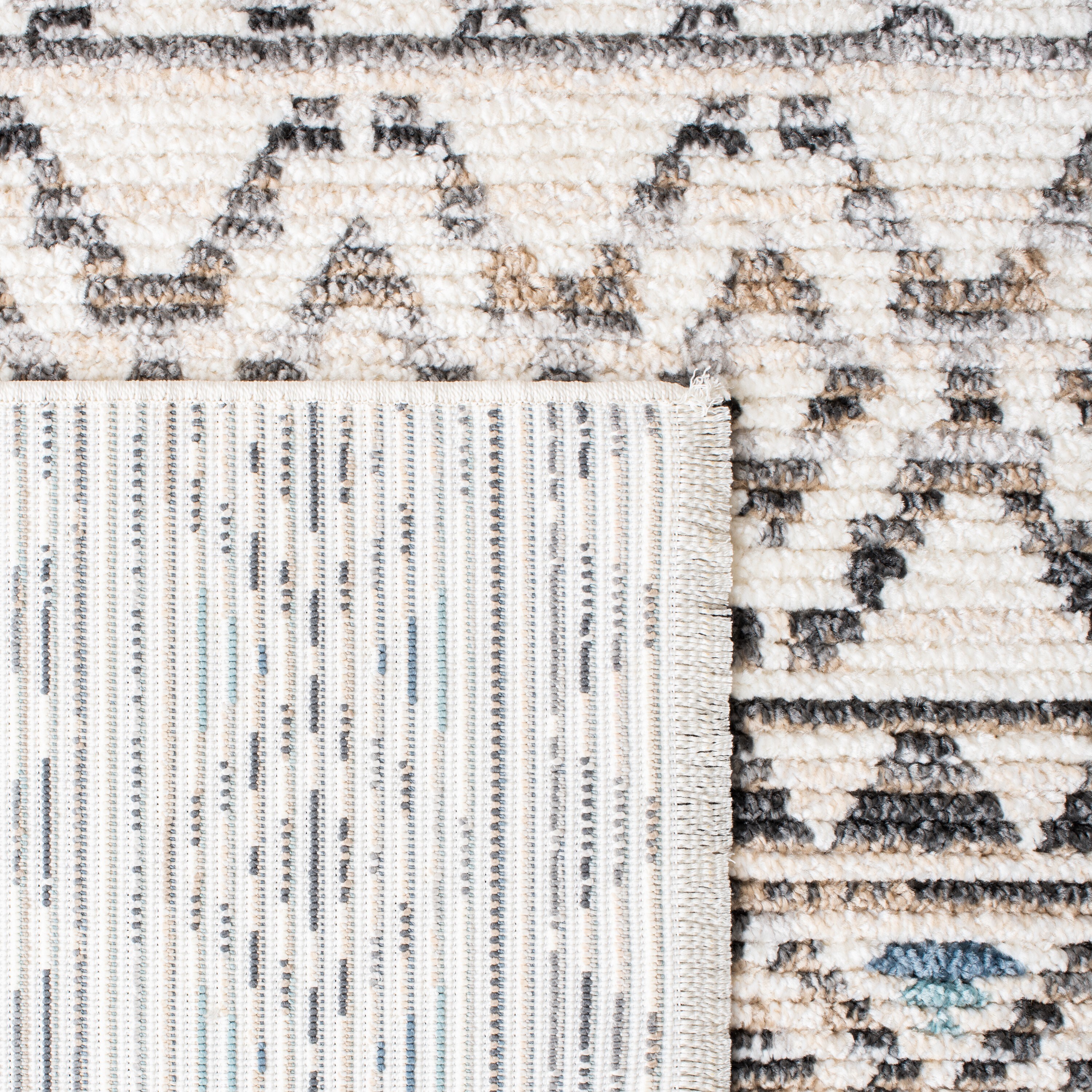 Ivory and Grey Synthetic Boho Area Rug