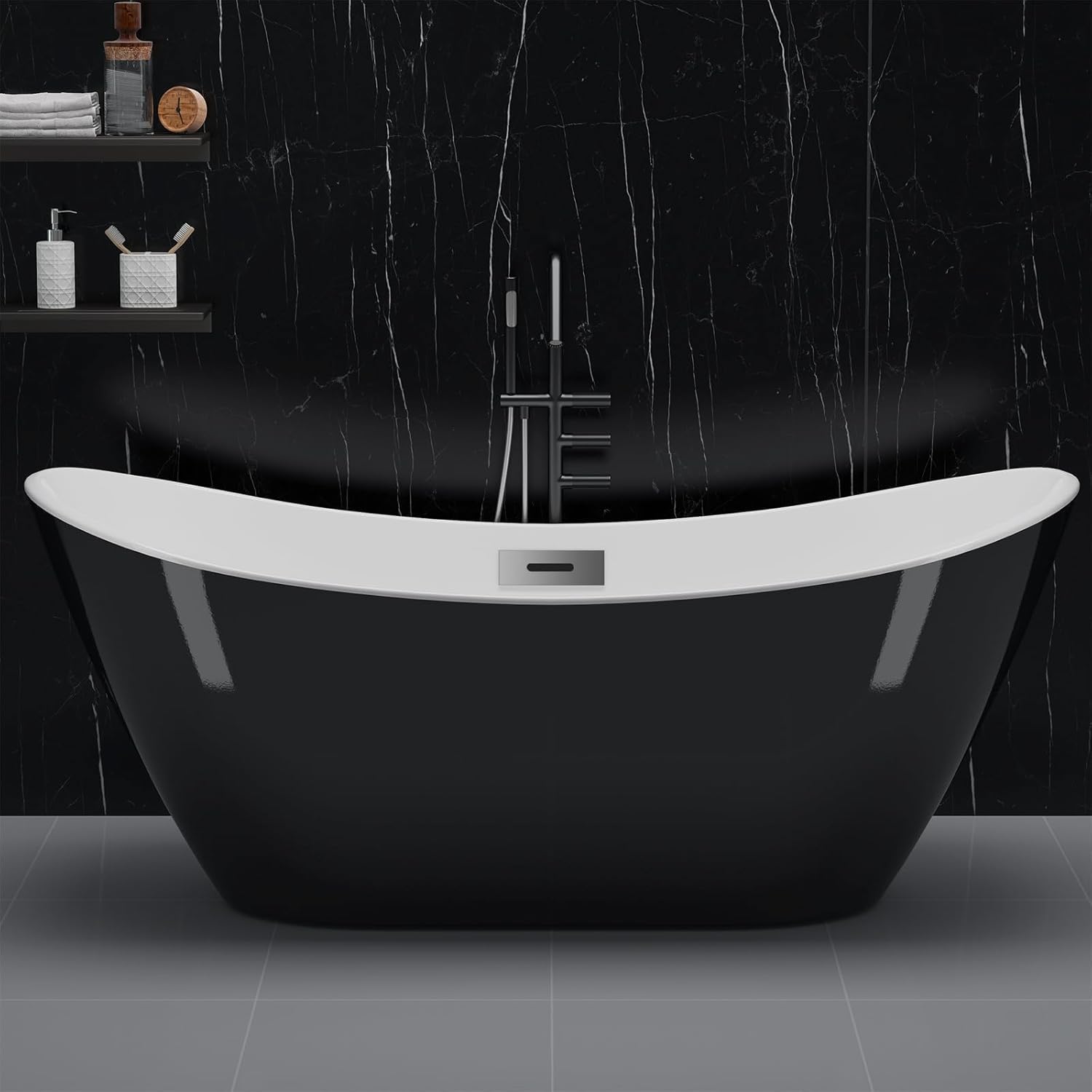 WhizMax PHO0ZSZQJ7V 67 inch black Acrylic Freestanding Bathtub Free Standing Soaking Tub Freestanding Tub with Overflow and Matte Silver Drain Modern Bathtub for Bathroom Hotel Easy to Install CUPC Certified