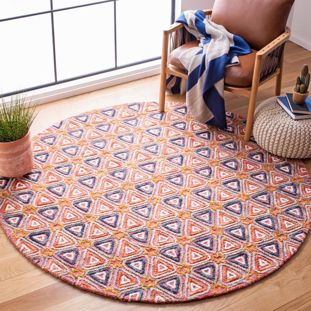 Luxurious Hand-Tufted Pure Wool Round Red Area Rug - 6'