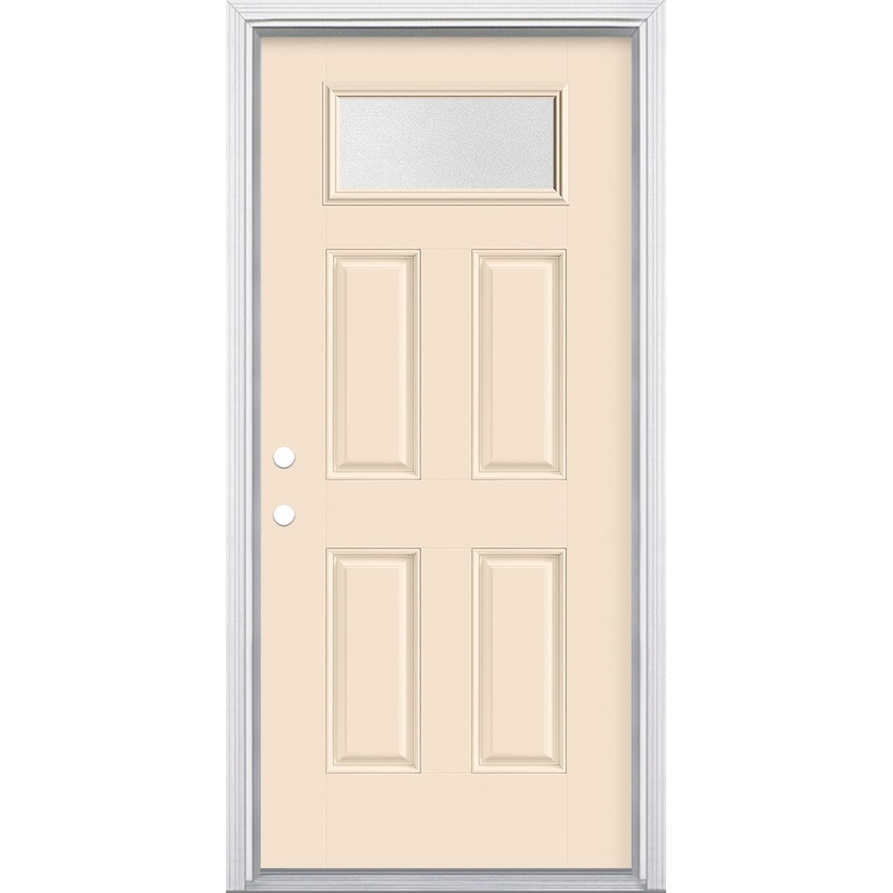 Masonite 628902 Pear Textured Glass 36-in x 80-in x 4-9/16-in Fiberglass 1/4 lite Right-hand inswing Bisque Painted Prehung Front Door with Brickmould Insulating core